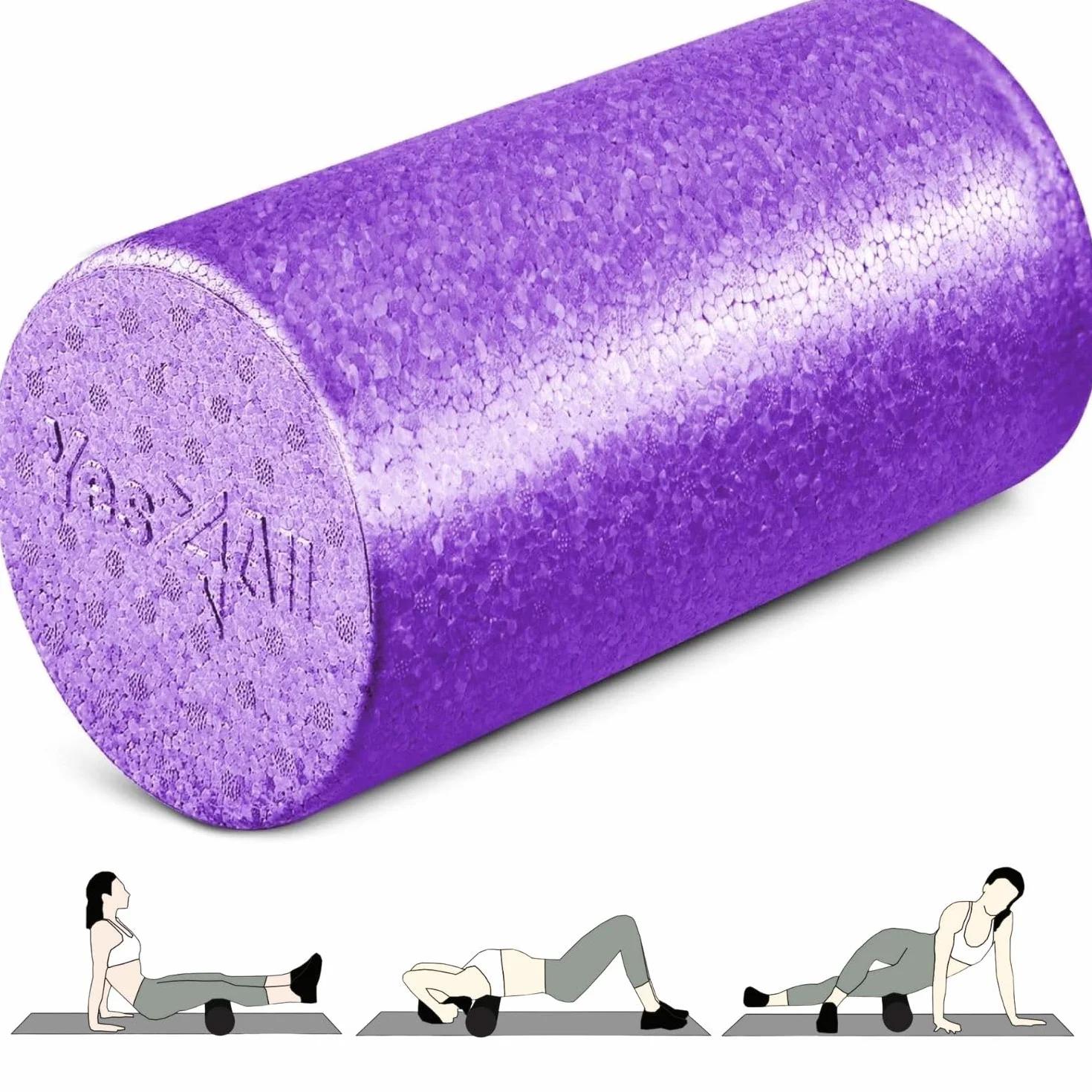 Yes4All Rouleau Mousse Rond en EPP Haute Densité pour le Dos, Yoga, Pilates & Étirements - 30, 45, 60, 90 cm