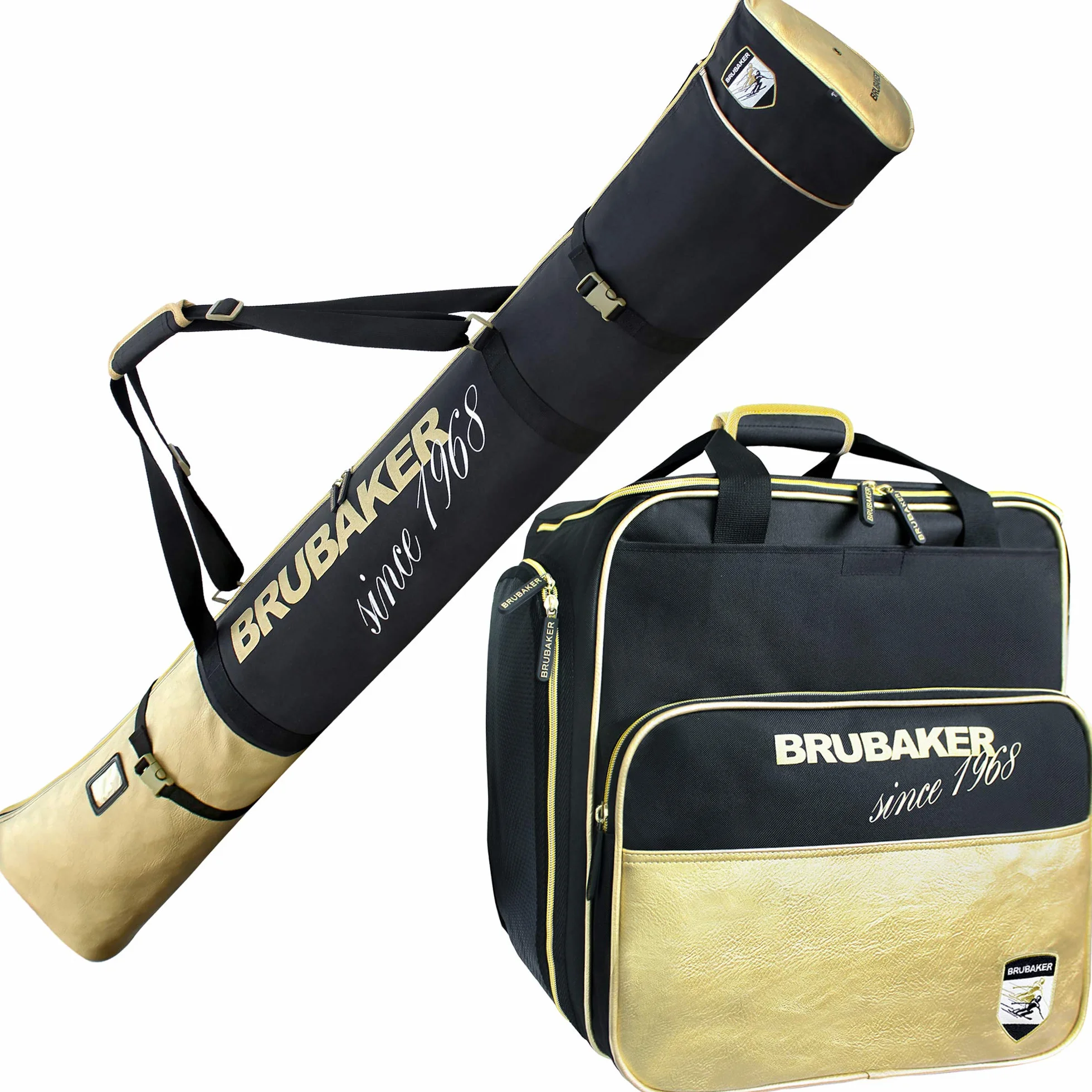 Sac à Chaussures de Ski & Housse à Skis BRUBAKER Saint-Moritz 170 cm ou 190 cm Noir/Doré