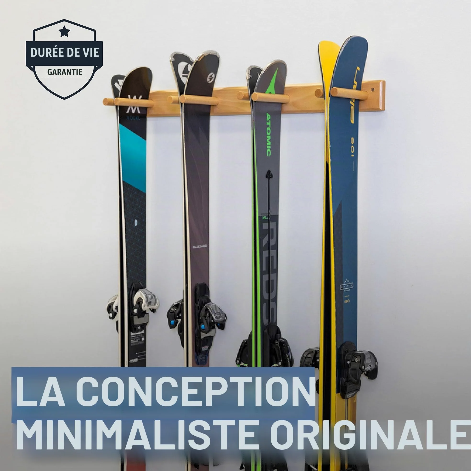 StoreYourBoard Support à skis en bois, 4 paires de rangement pour skis, système de montage en bois pour la maison et le garage, bois (Naturel)