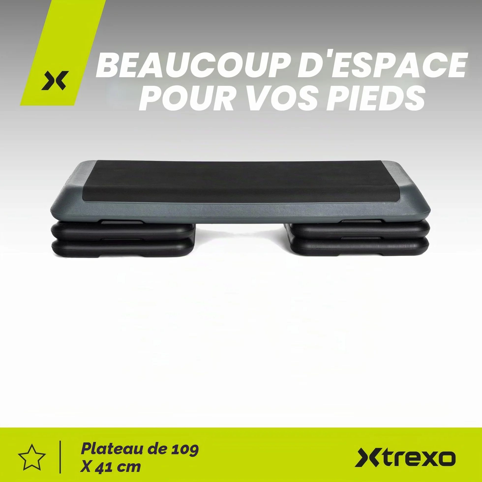 TREXO Step d'exercice aérobique pour cardio-training Hauteur réglable 10-15-20 cm 109 x 41 cm 250 kg VERT