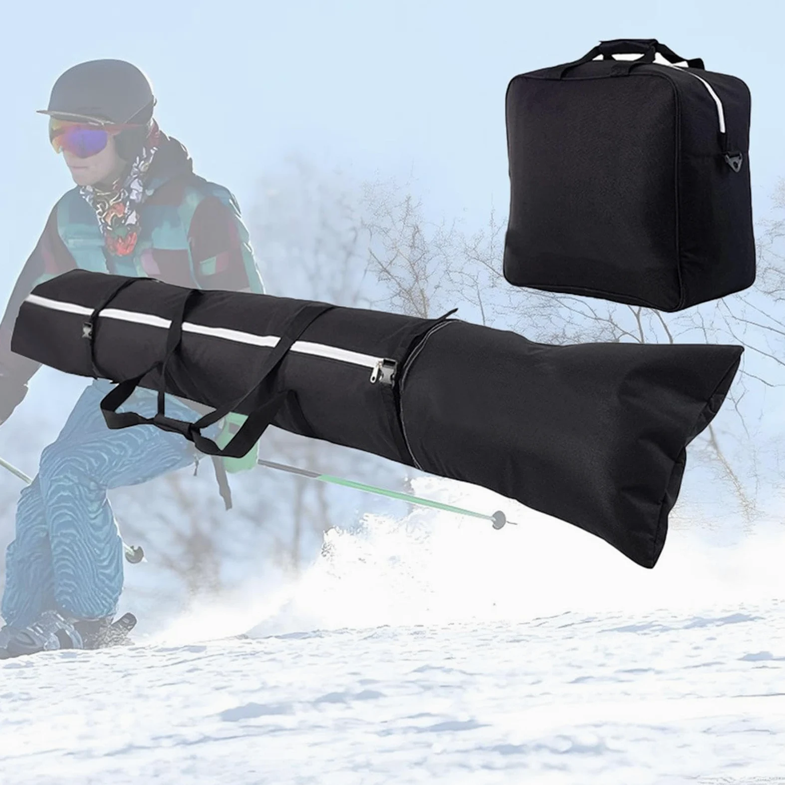 Générique Sacs De Ski Pack Imperméable en Tissu Oxford Épais et Rembourré | Housse De Transport À Skis Pour Passionnés Ados Adultes Protection Chaussures Objets De Contre