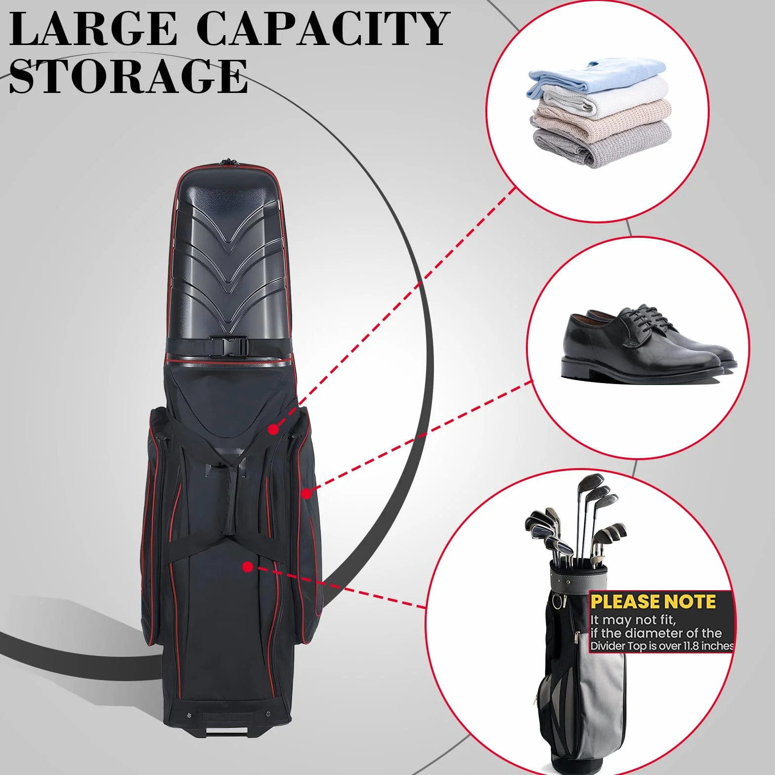 Yamato Grand sac de voyage de golf à coque rigide avec roues et serrure TSA