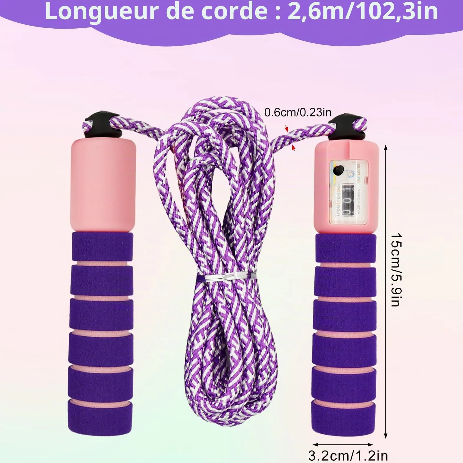 Corde à sauter fitness avec compteur pour enfants et sport, poignées en mousse confortables