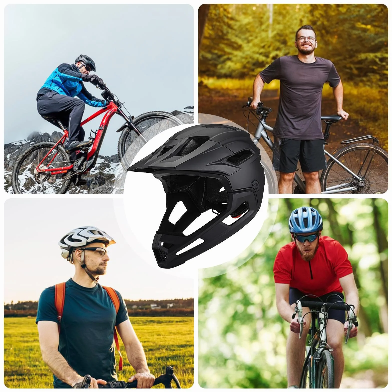 Casque Intégral VTT Adulte Avec Mentonnière Amovible et Visière Réglable Anti-Choc