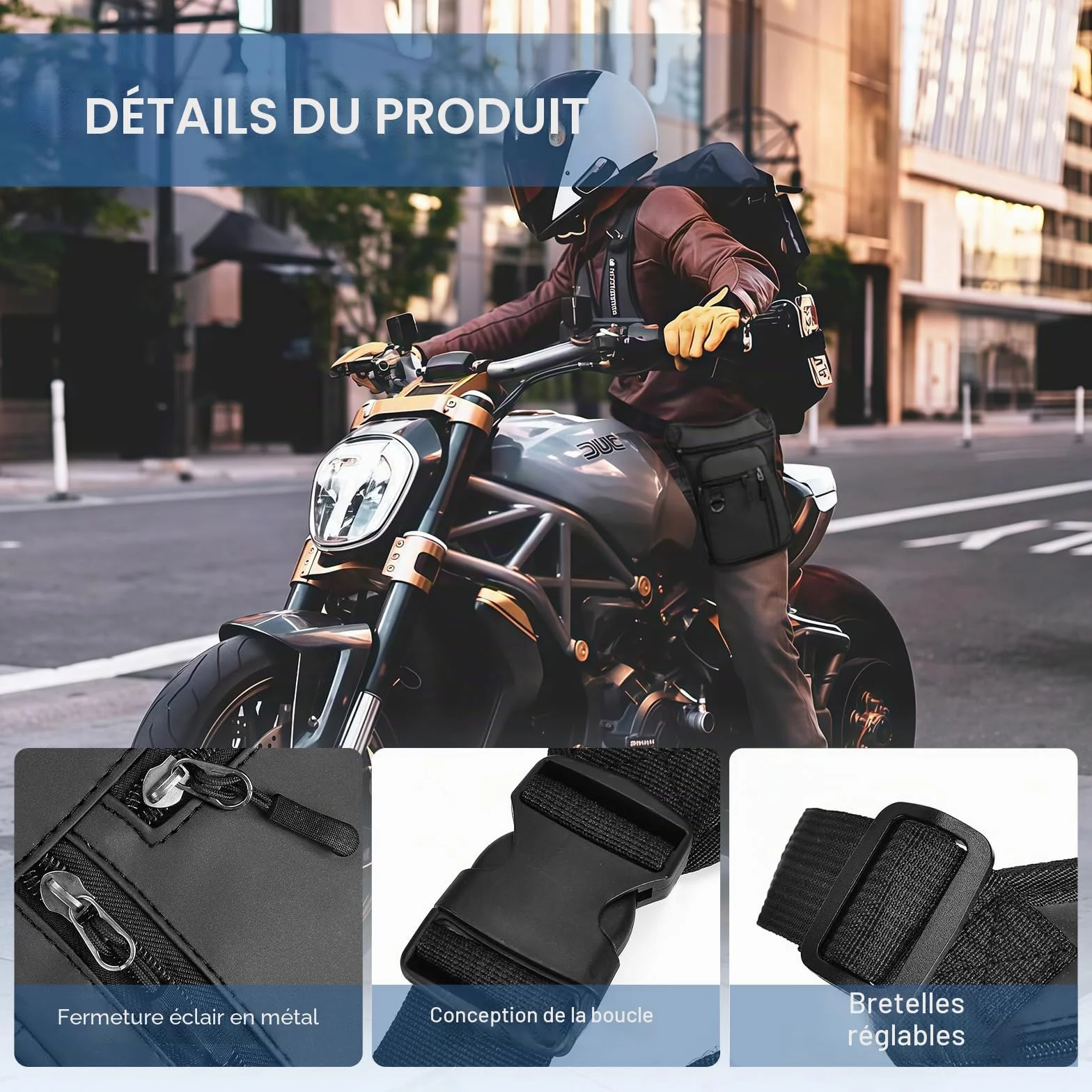 Flintronic Sacoche de Jambe Moto, Sac Tactique de Jambes Étanche, Multifontion Moto Poche Jambe, avec Sangle de Jambe Amovible, pour Voyage, Camping, Course, Équitation