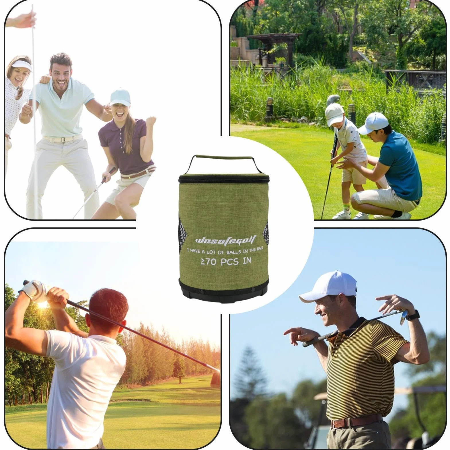 Pochette pour balle de golf cylindrique grande capacité avec fermeture éclair portable pliable léger pingpong
