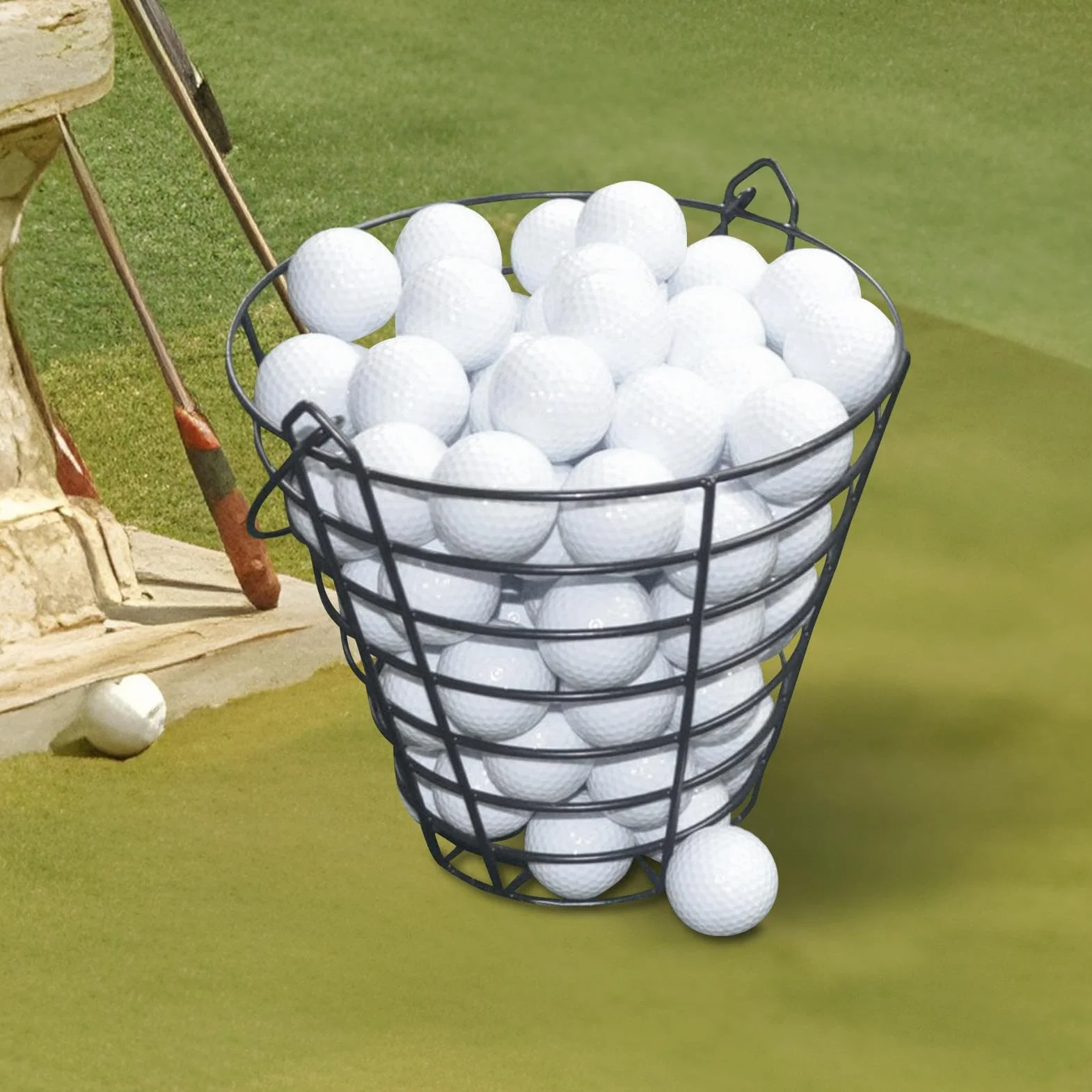 Panier pour Balles de Golf - Seau de Rangement 100 Balles - Grand Conteneur Fil Métallique avec Poignée