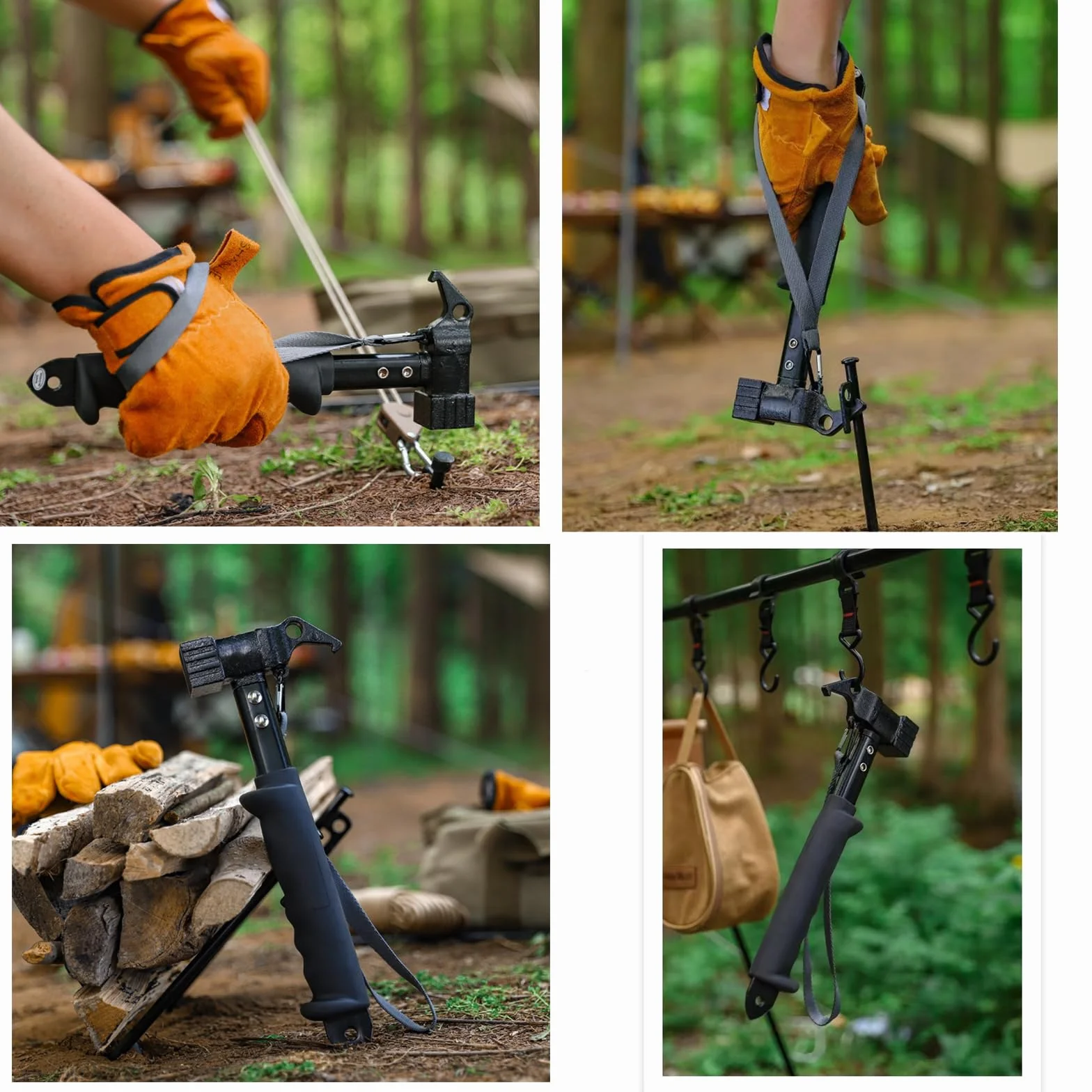 Démonteur de Pieu Lourd Multifonctionnel pour le Camping - Marteau de Tente avec Sangle de Fixation (Black)
