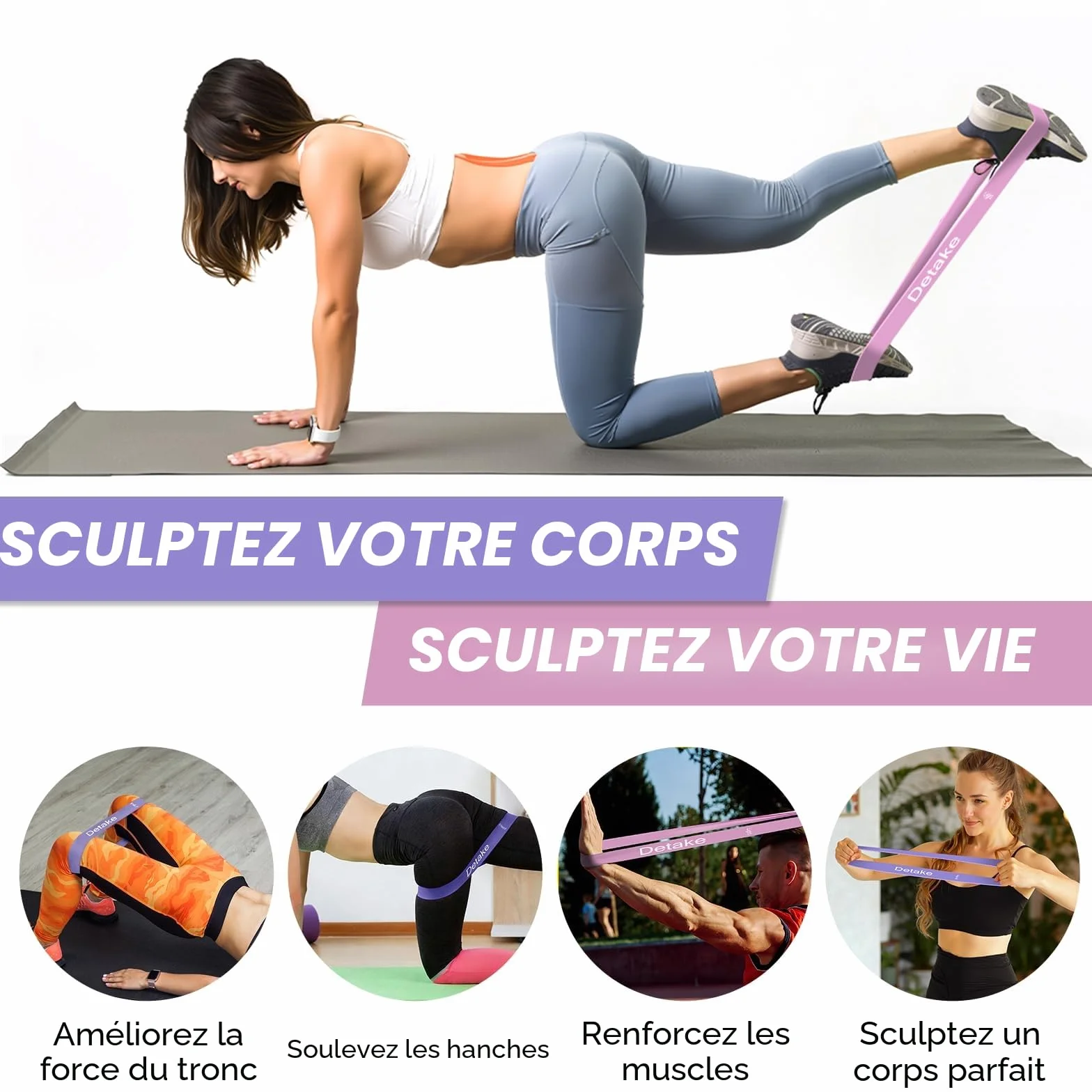 Elastique Musculation Lot de 5 Bande Élastique 5 Niveaux Résistance avec Sac de Rangement