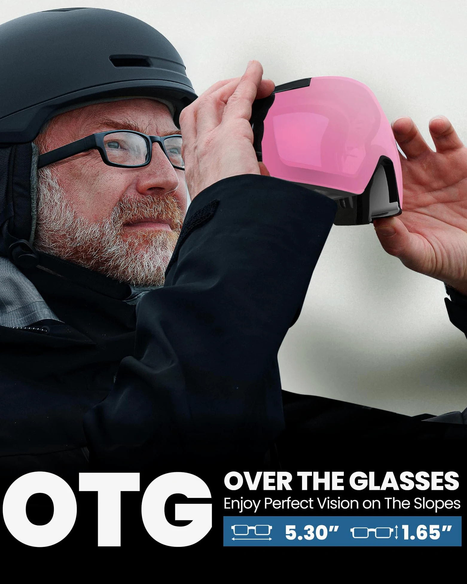 OutdoorMaster Heron Lunettes de ski à 2 verres, sans monture, interchangeables magnétiquement HD Toric Lens, lunettes de snowboard OTG pour hommes & femmes, 100% protection UV Snow Goggles