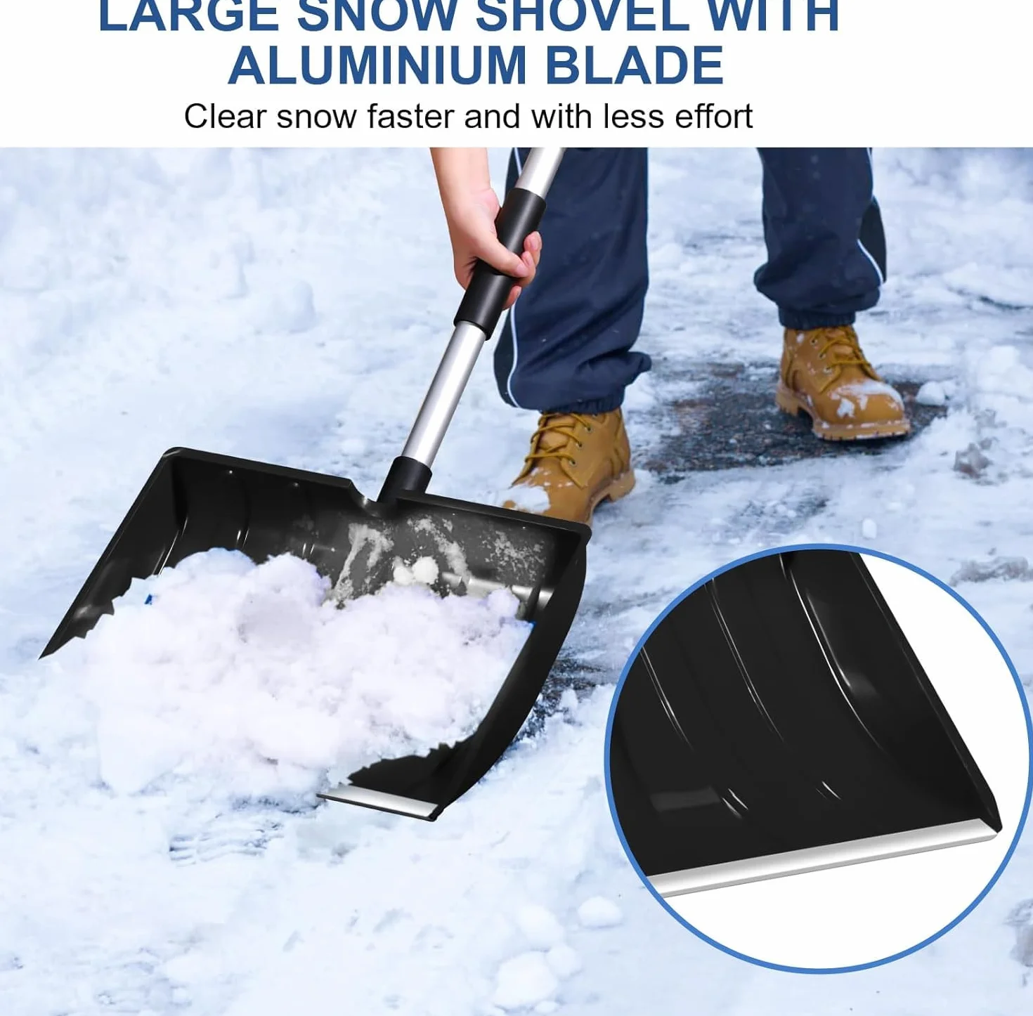 Grande pelle à neige amovible avec poignée en D, grand espace de rangement, convient pour un véhicule de jardin pour le camping en plein air - Noir