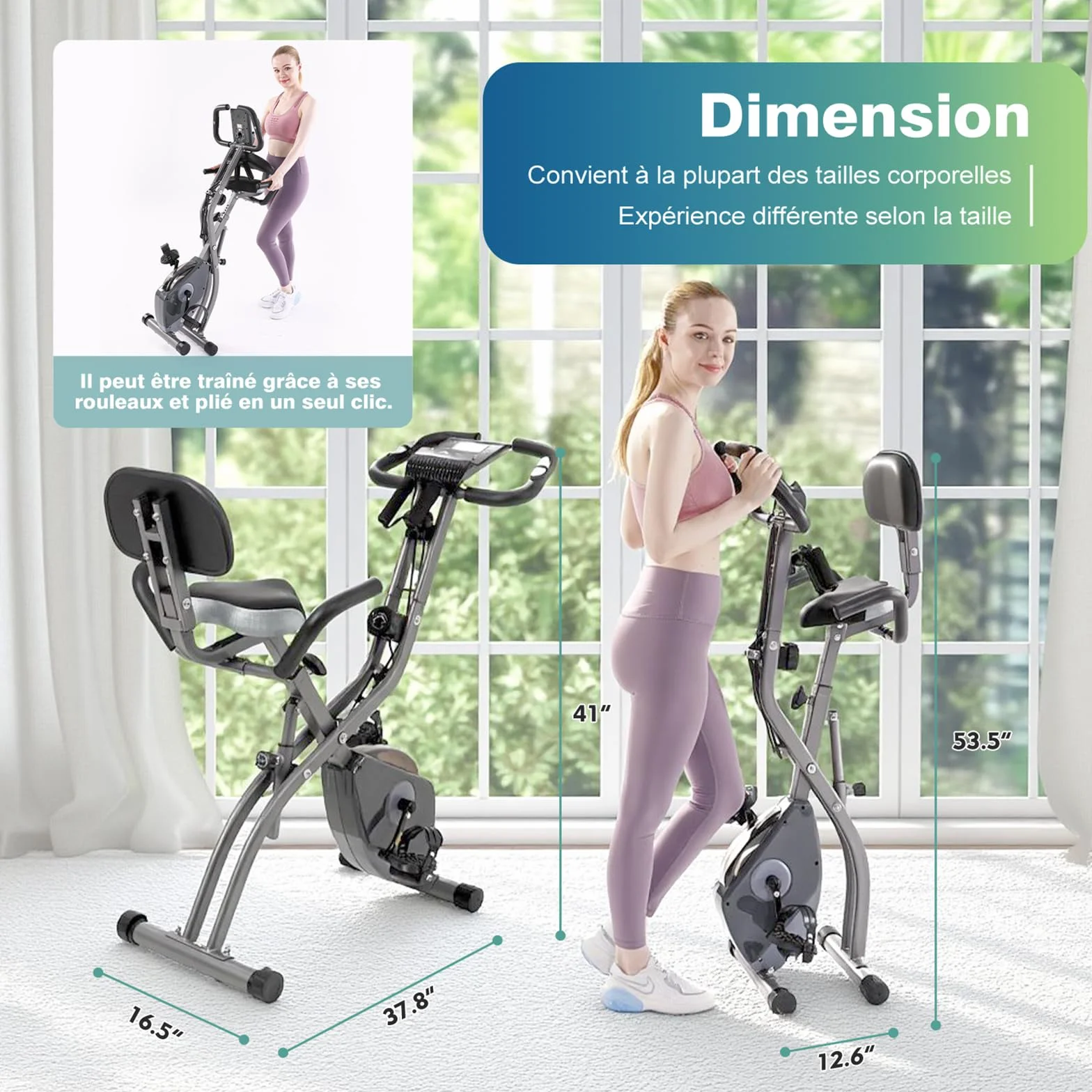 Vélo d'appartement pliable résistance magnétique réglable 10 niveaux vélo stationnaire droit incliné