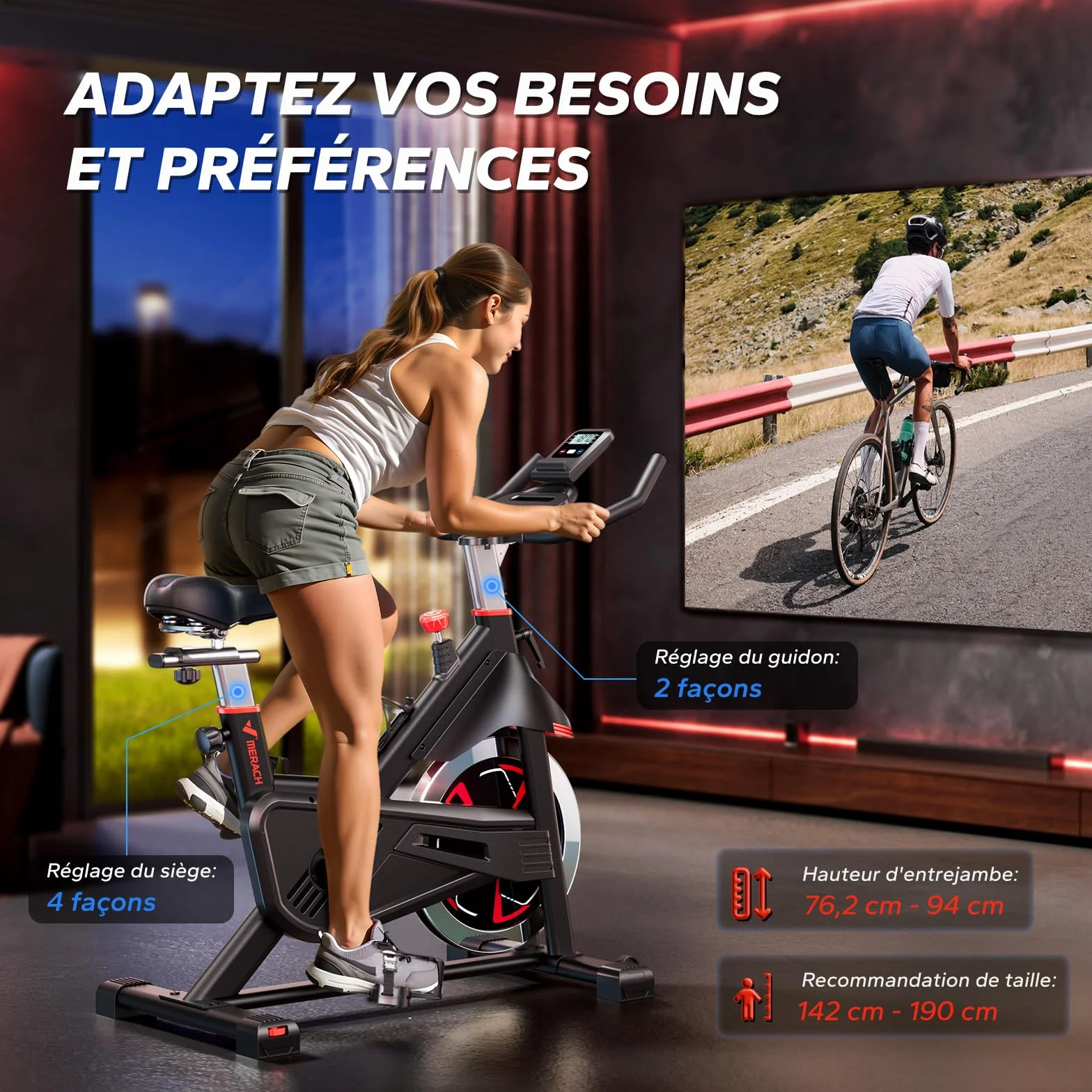 MERACH Vélo d'Appartement Résistance Magnétique Fitness Intérieur Silencieux Écran LCD Support Tablette
