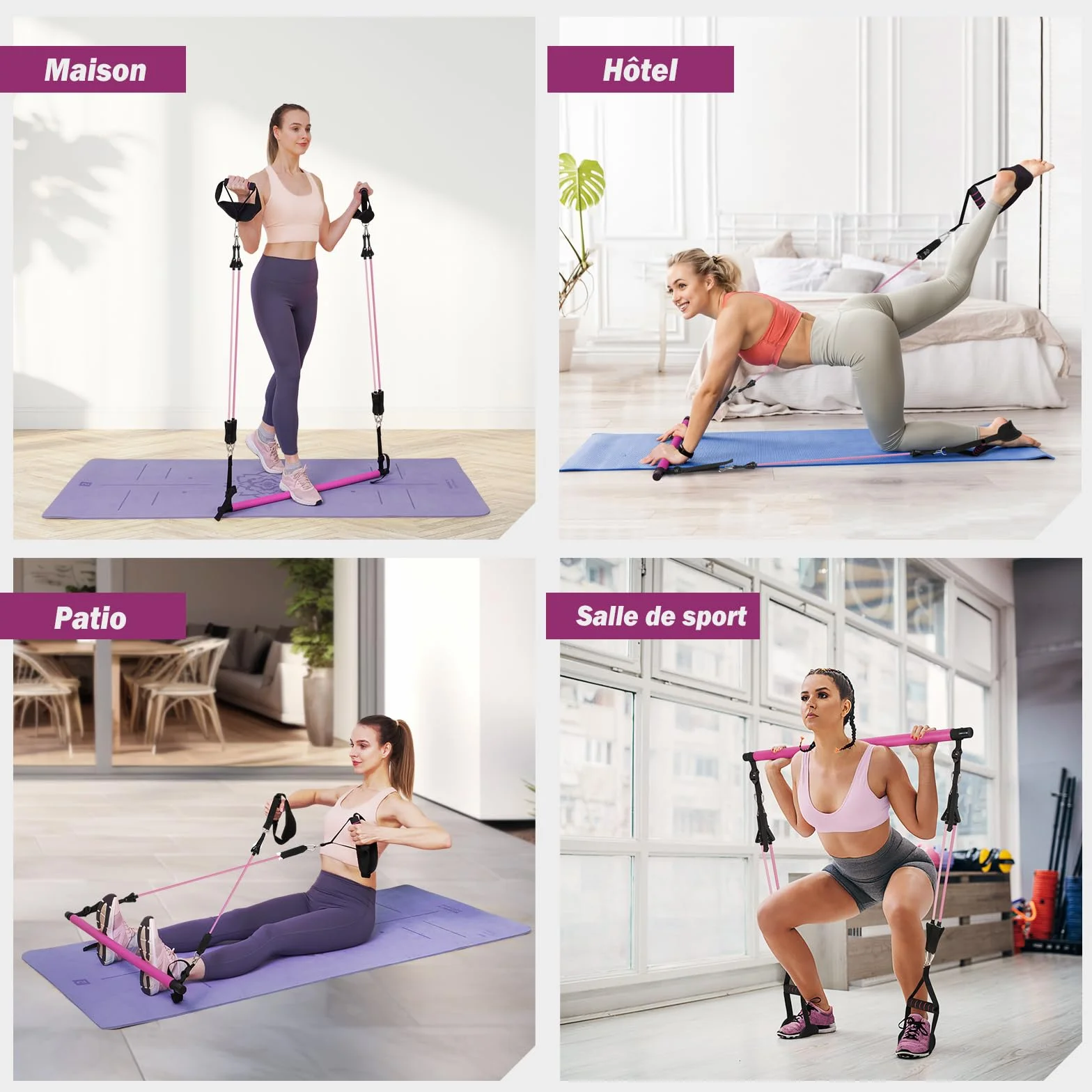 ALongSong Kit Barre de Pilates avec 4 Bandes de Résistance Élastique 20-140Lbs pour Homme Femme Musculation Yoga