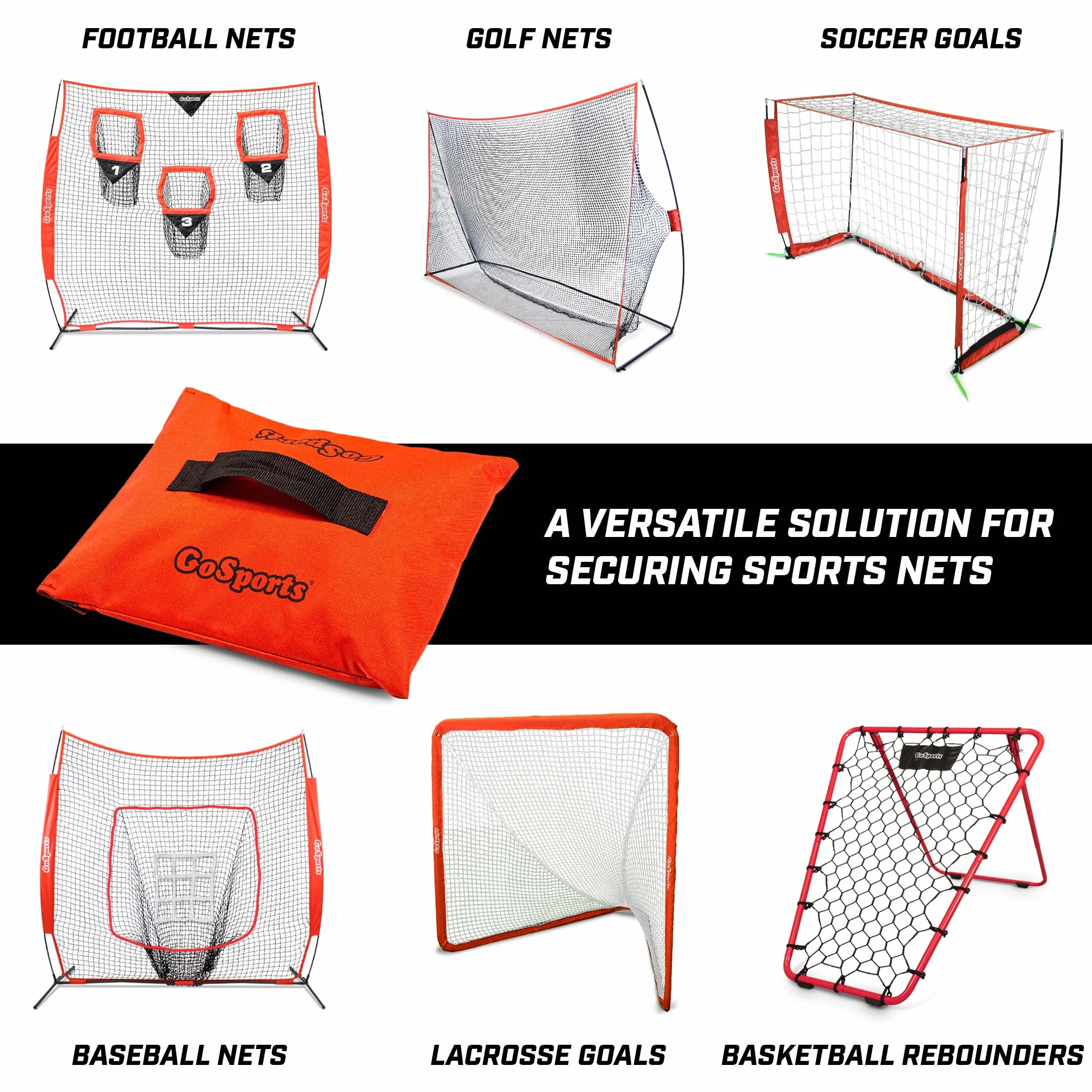 GoSports Lot de 4 Sacs de Sable lestés pour Filets de Baseball, Football, Golf, Hockey