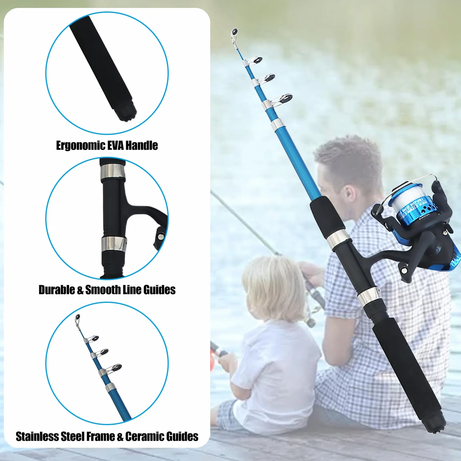 Ensemble De Pêche Télescopique 1.5m avec Moulinet, Leurres Et Sac De Transport