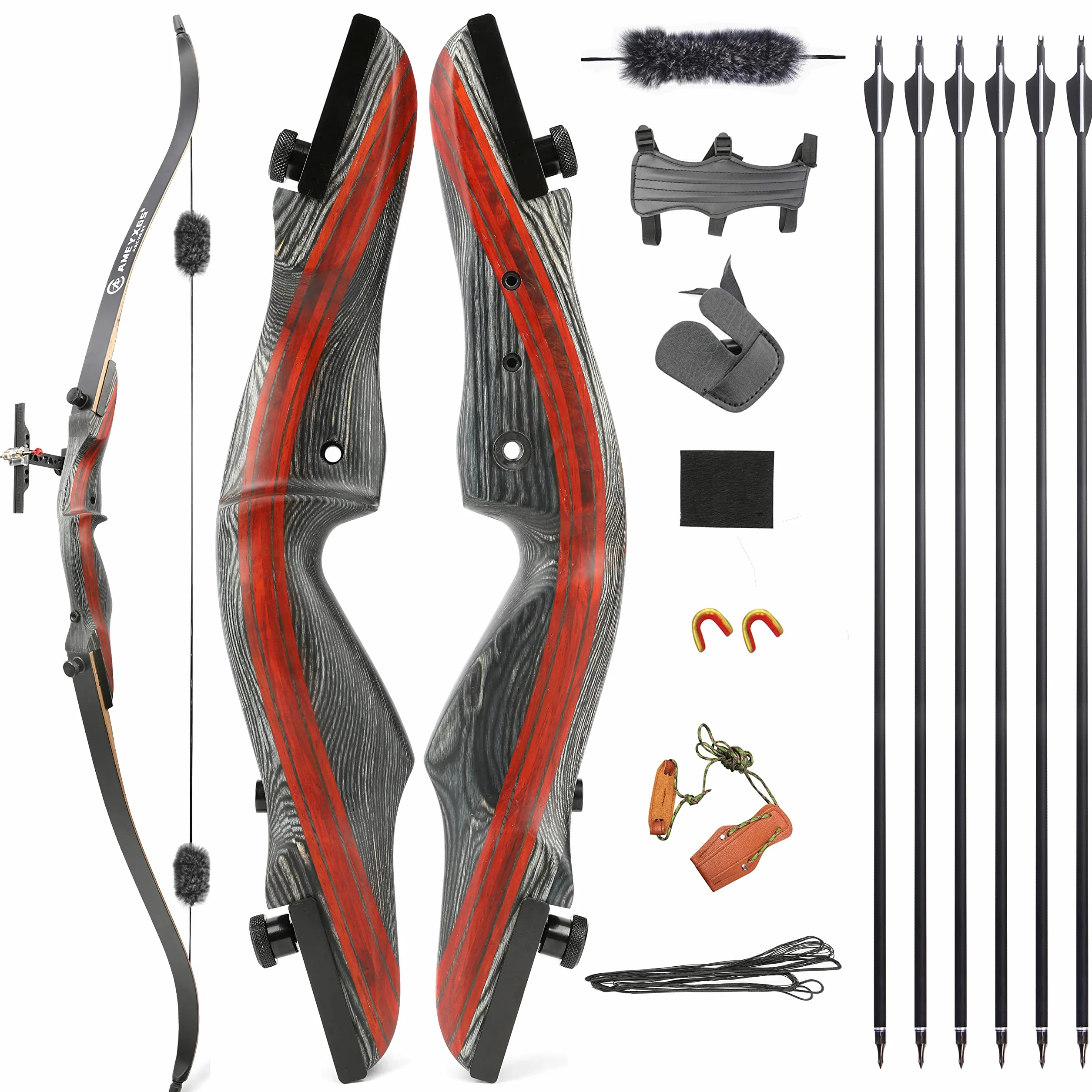 Takedown Recurve Arc 62 Pouces Tir à l'Arc Chasse 20-35lbs Bois Traditionnel avec Flèches Carbone