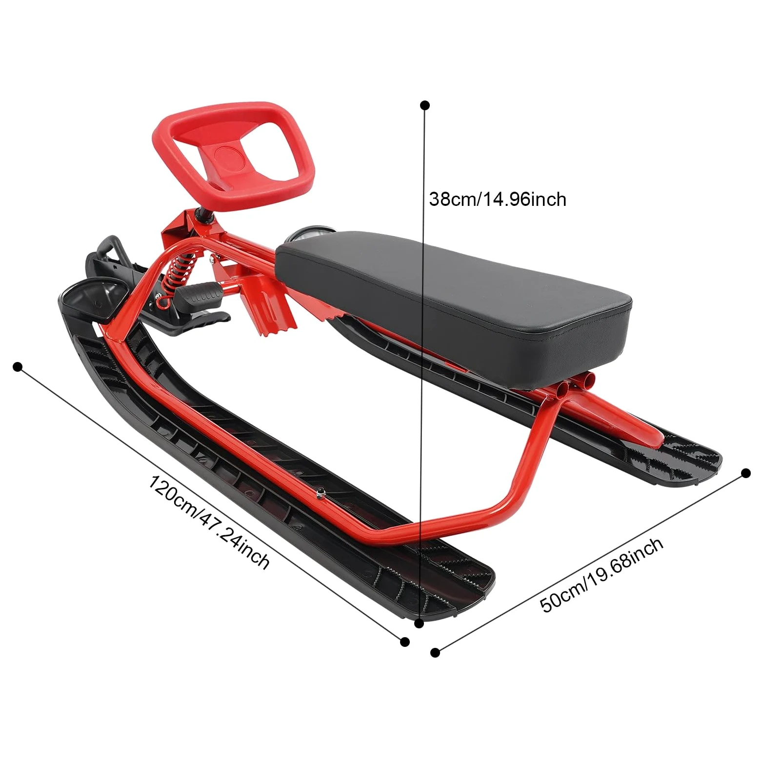 Luge de ski et snowboard - Jusqu'à 100 kg - Pour enfants, adolescents et adultes - Avec volant - Rouge