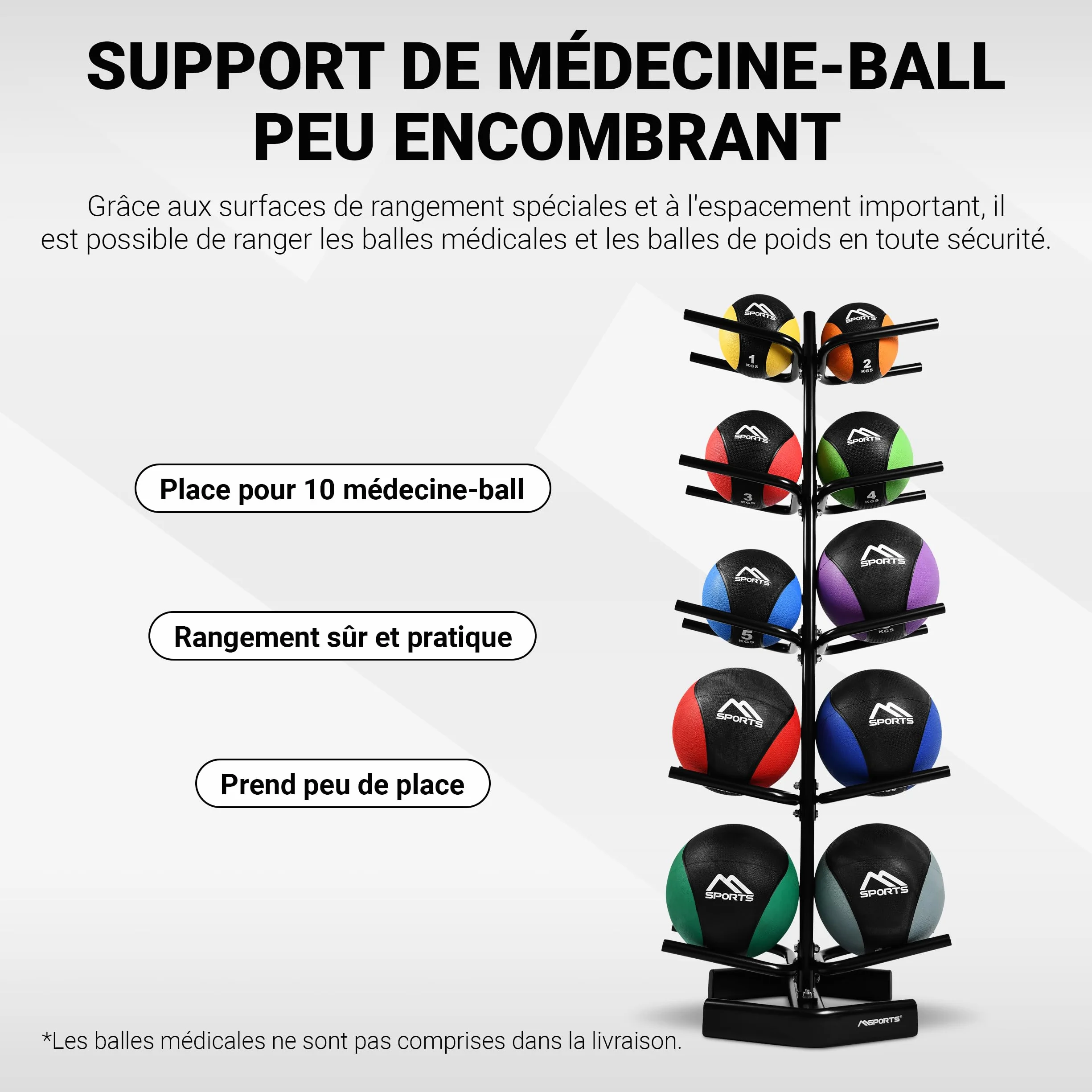 MSPORTS Étagère pour 10 balles de gymnastique ballon médicinal