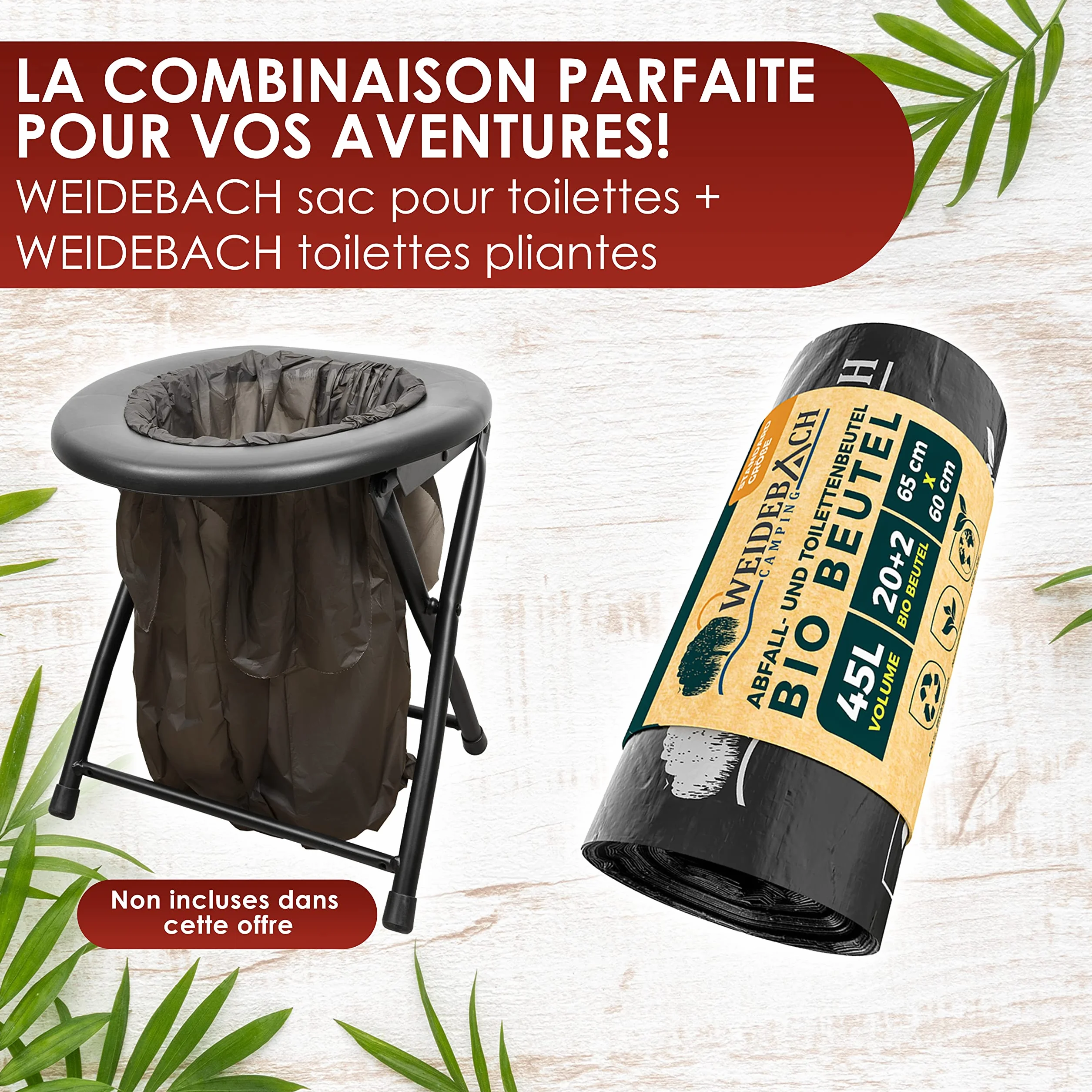 Sacs pour toilettes biodégradables WEIDEBACH 45L 22 ou 44 pièces étanches