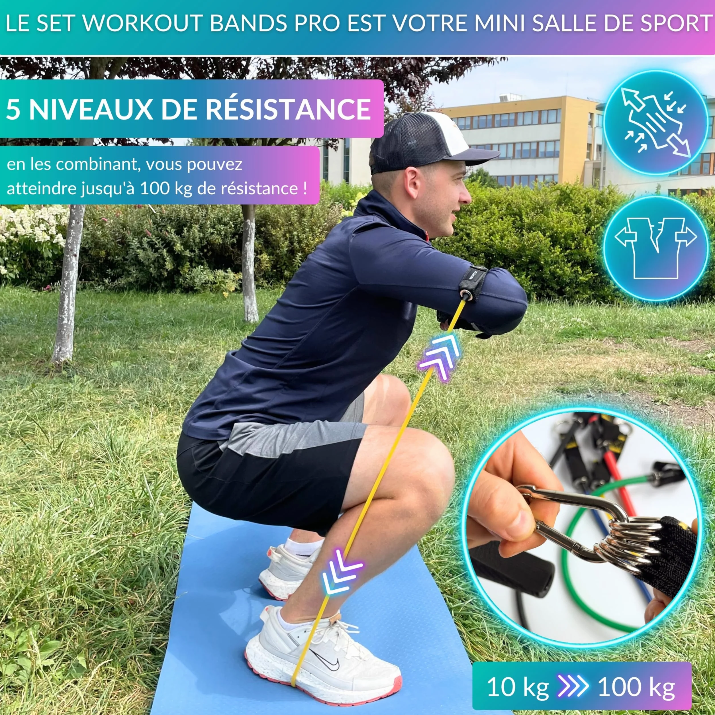 Elastique Musculation Kit 5 Pièces - Bande de Résistance avec Poignées pour Entraînement Fitness à la Maison