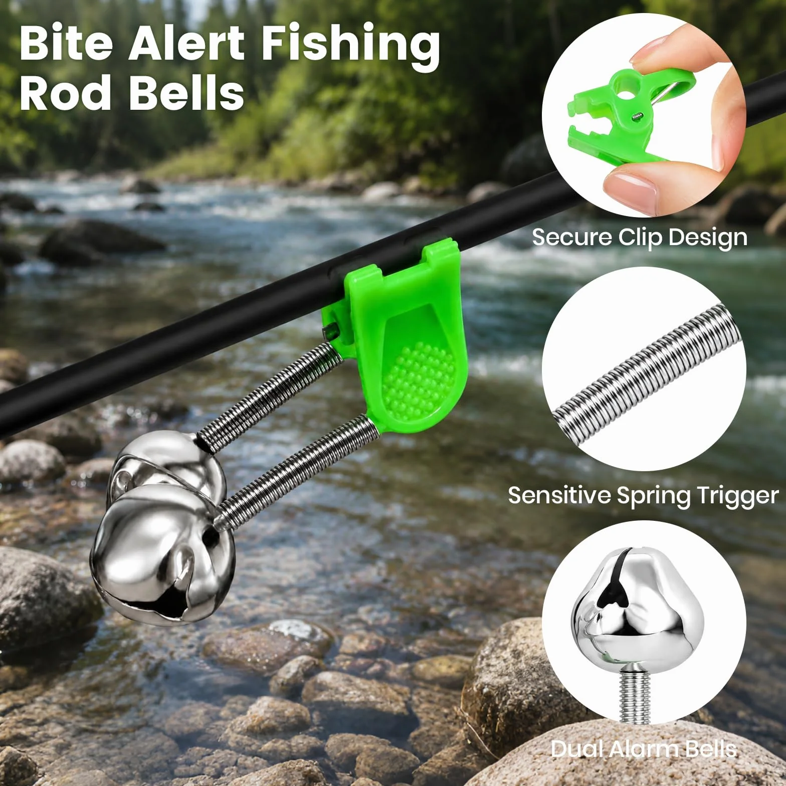 Lot de 4 Supports pour Canne à Pêche, Repose-Cannes Réglable avec Grelots, Porte-Cannes Pêche