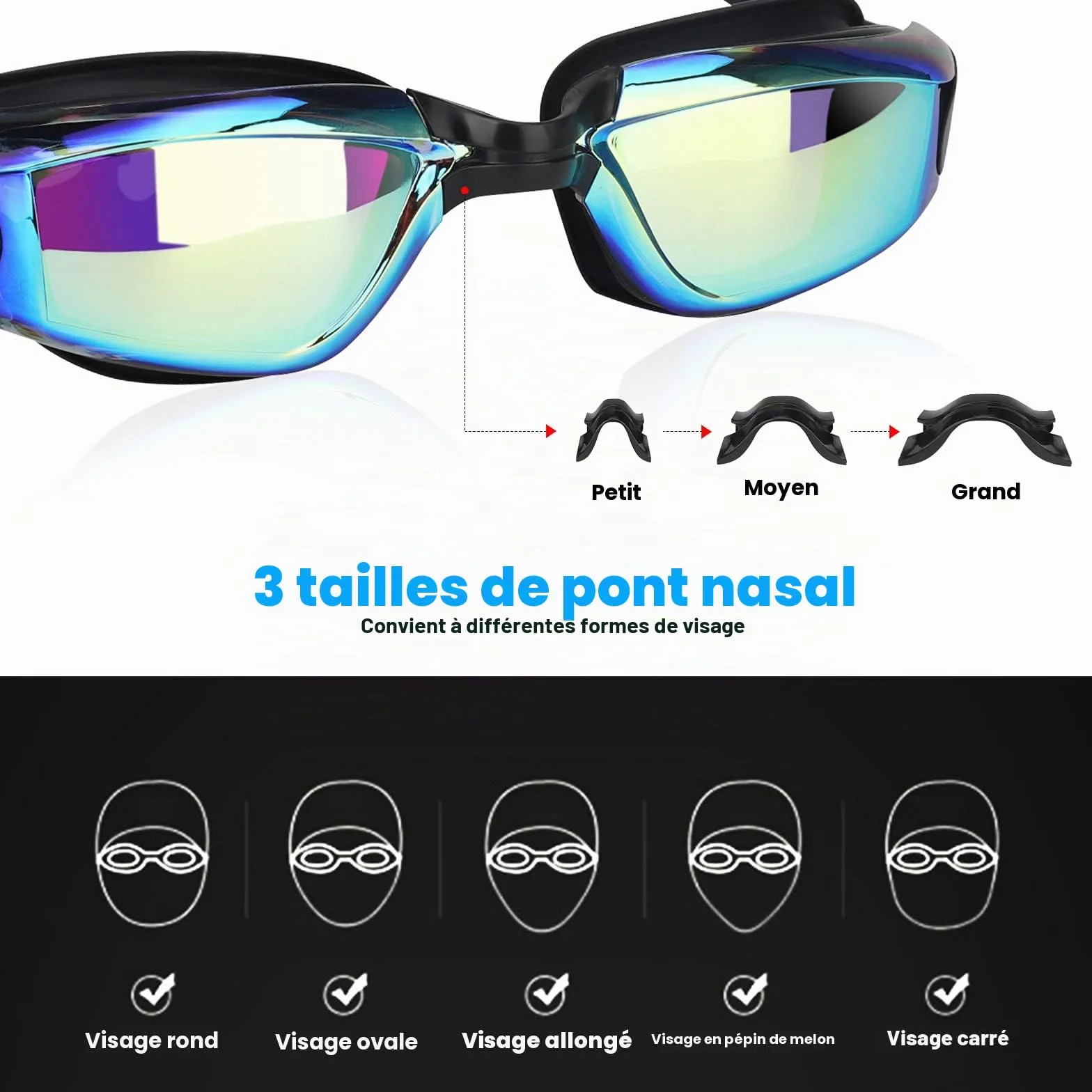 Lunettes de Natation Polarisées Anti-buée Protection UV Hommes Femmes Adultes