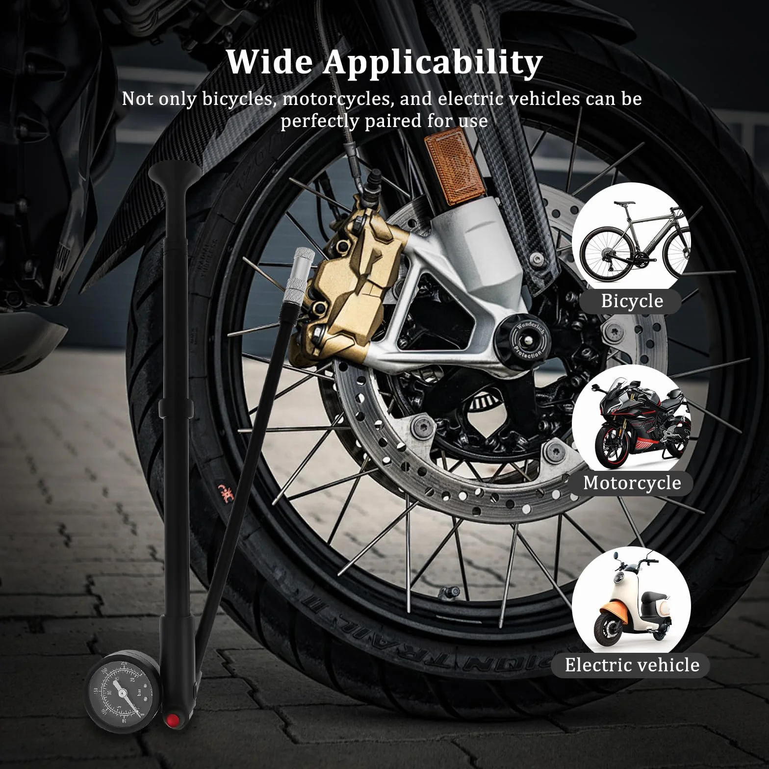 Pompe à Amortisseur 300 PSI avec manomètre, Tuyau Rotatif 360°, Mini Pompe à Fourche Suspension Vélo Moto