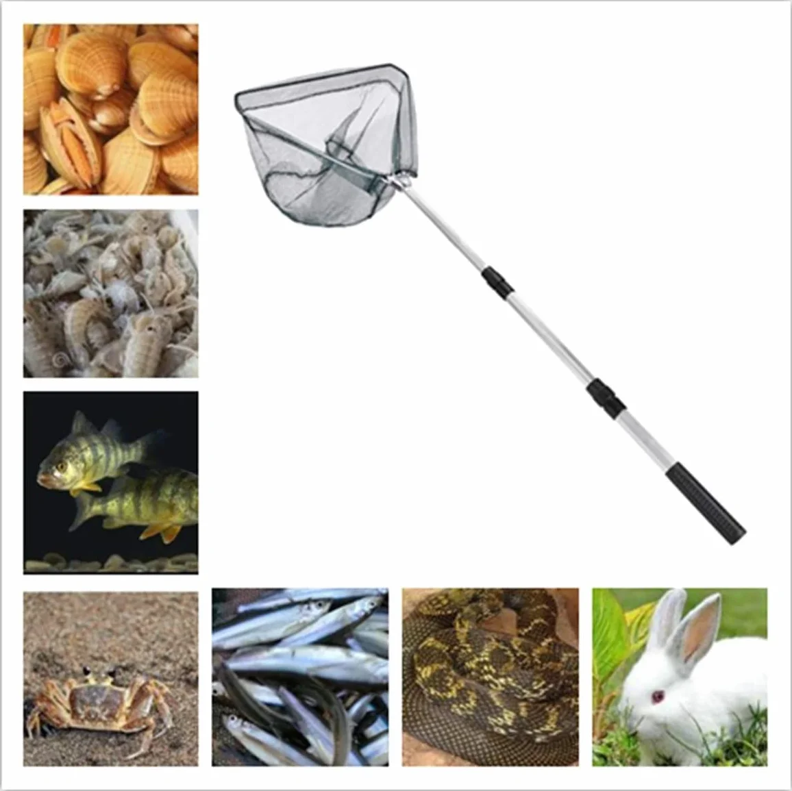LEcylankEr Épuisette de pêche pliable caoutchoutée manche télescopique 120 cm