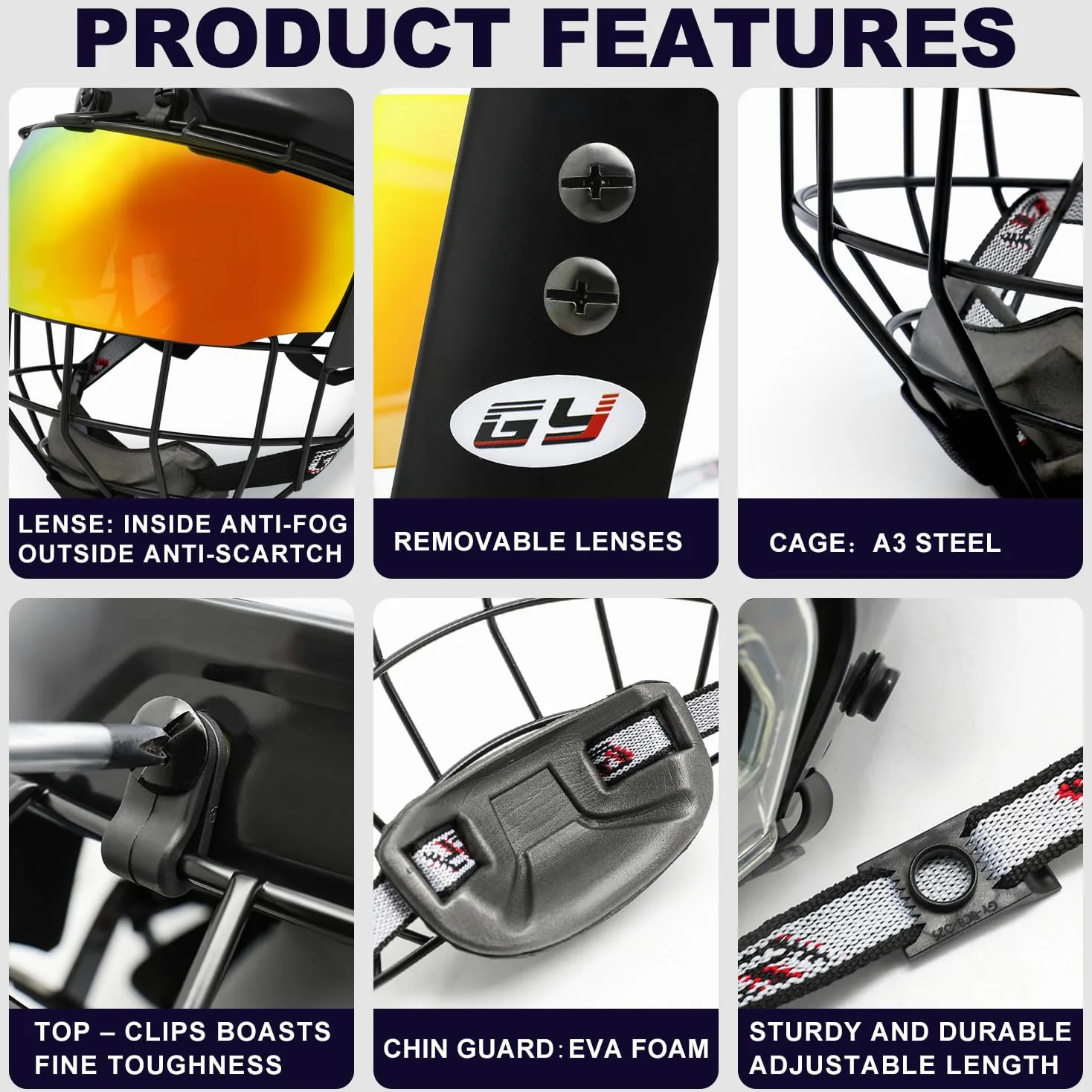 GY Combo cage de casque de hockey et protection faciale