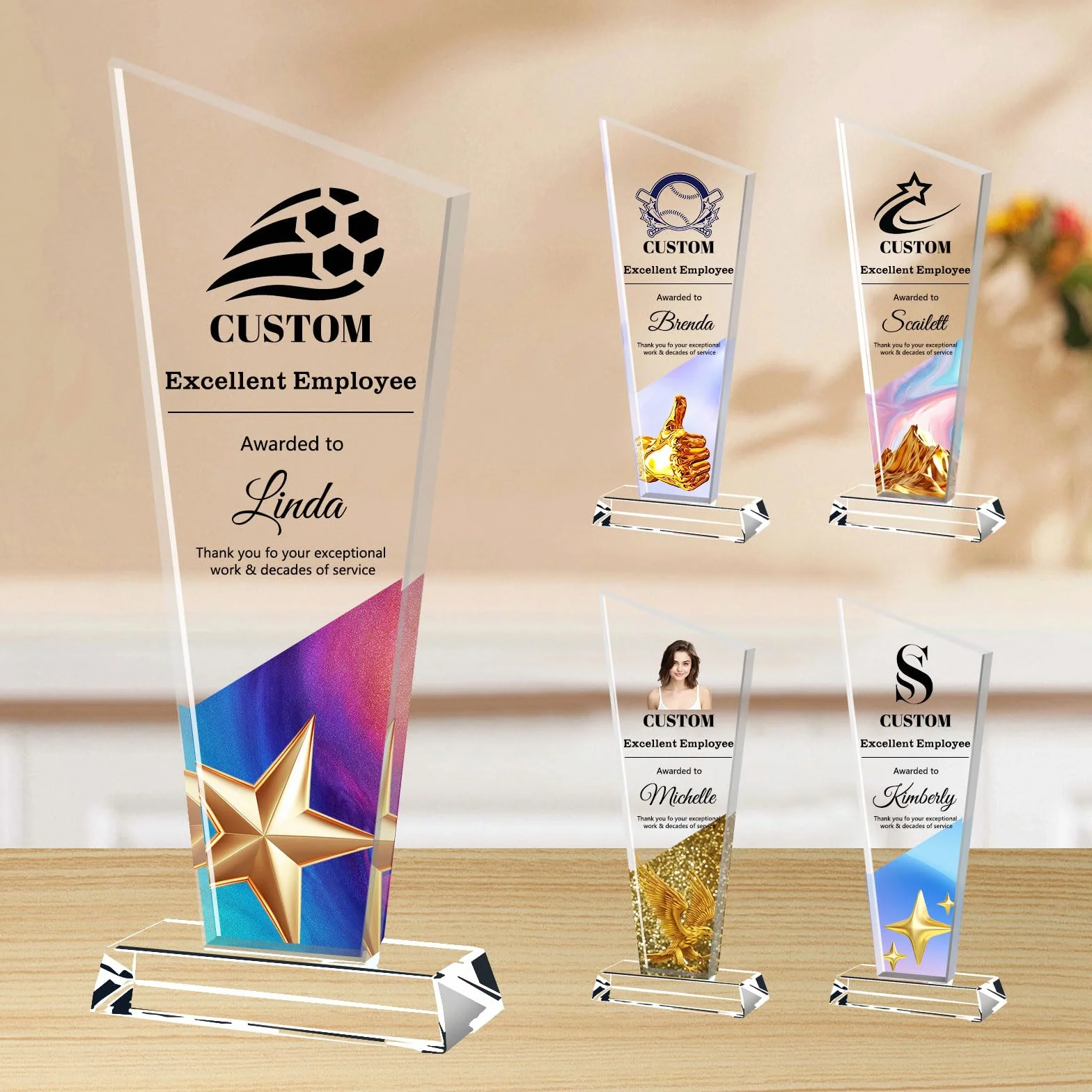 Trophée en Cristal Personnalisé | Plaque sur Mesure avec Logo/Photo/Texte | pour Événements d'entreprise, Sports et Reconnaissance Employé