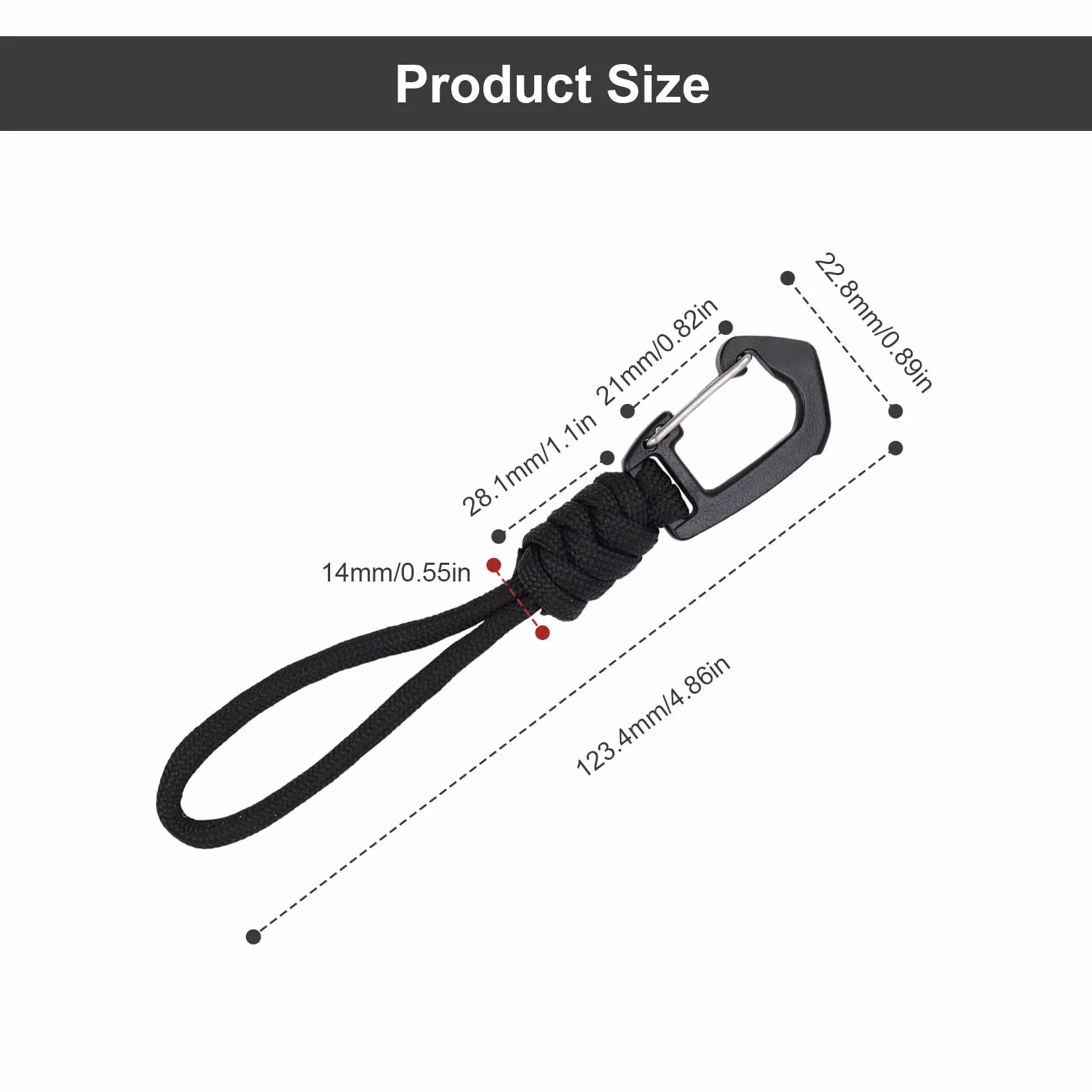 HASLED Porte Clef Mousqueton 8 Pièces 12 CM Noir Paracorde Tressée Main Mousqueton Tactique Voyages Camping Plein Air