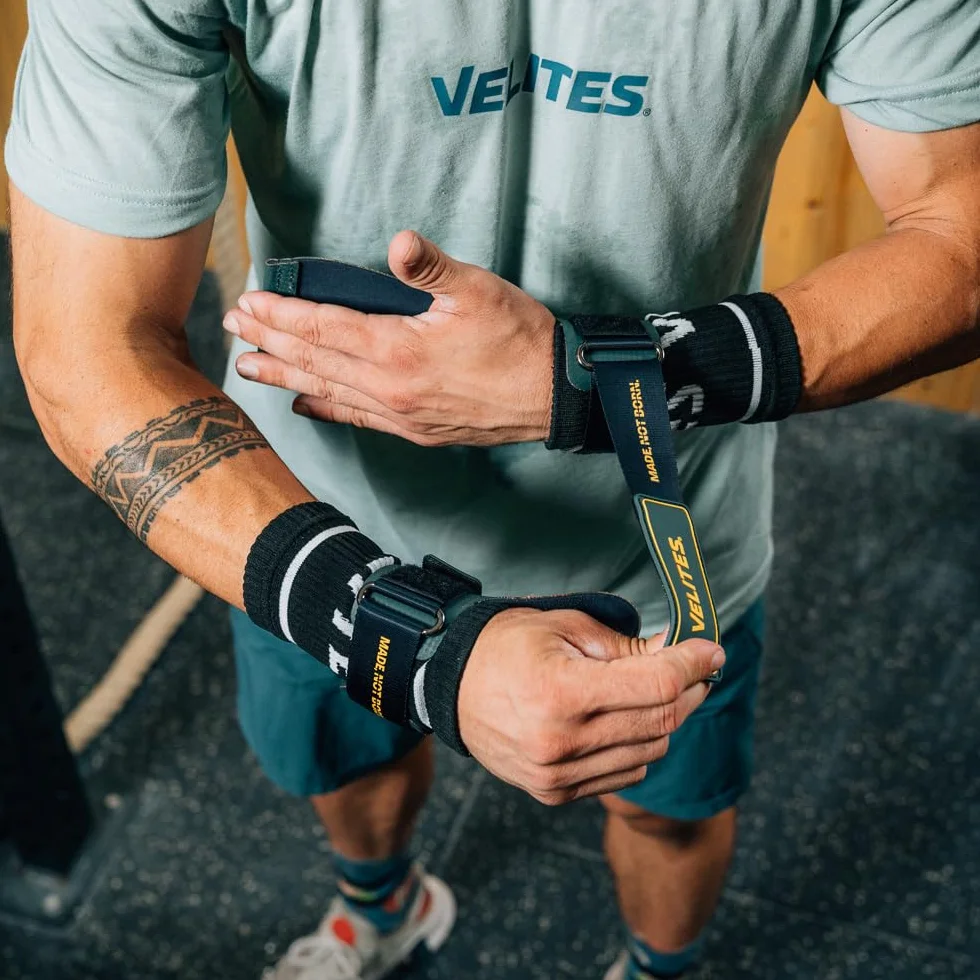 Velites | Handgrips Quad Ultra + Wristbands + Carry Bag | More Reps with Extra Grip | Use Without Chalk | Cross Training & Functional Training