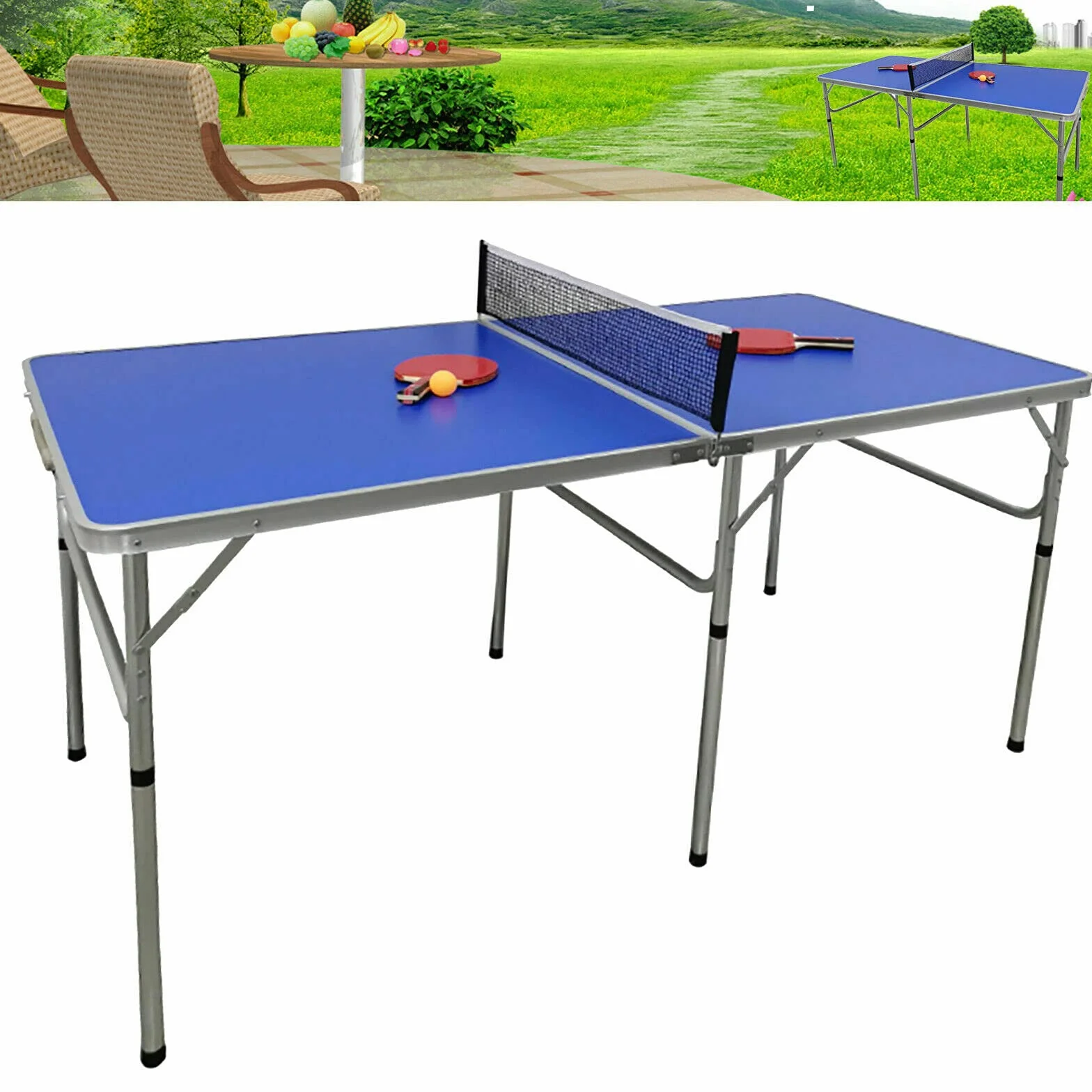 SHZICMY Table de ping-pong pliable - Pour l'intérieur et l'extérieur - 152 x 76 x 76 cm, bleu