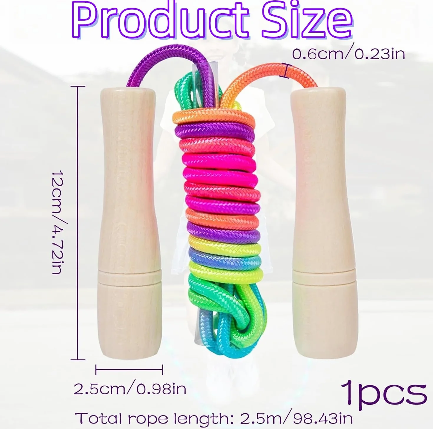 Corde à Sauter Arc-en-ciel Réglable avec Poignée en Bois pour Enfants 2.5M