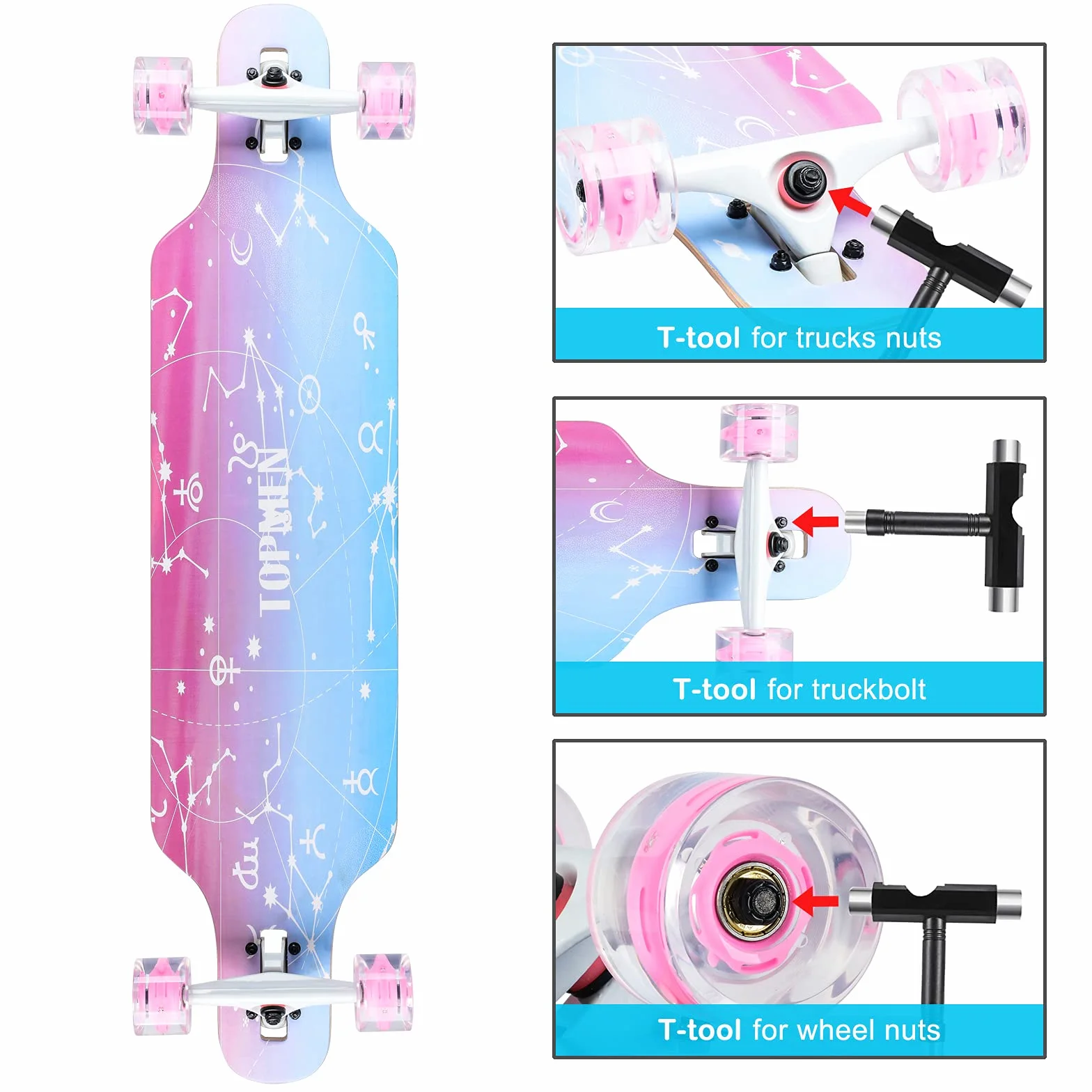Longboard Érable Canadien 8 Plis ABEC-11 High Speed Drop-Through Freeride Cruiser Board (Love)
