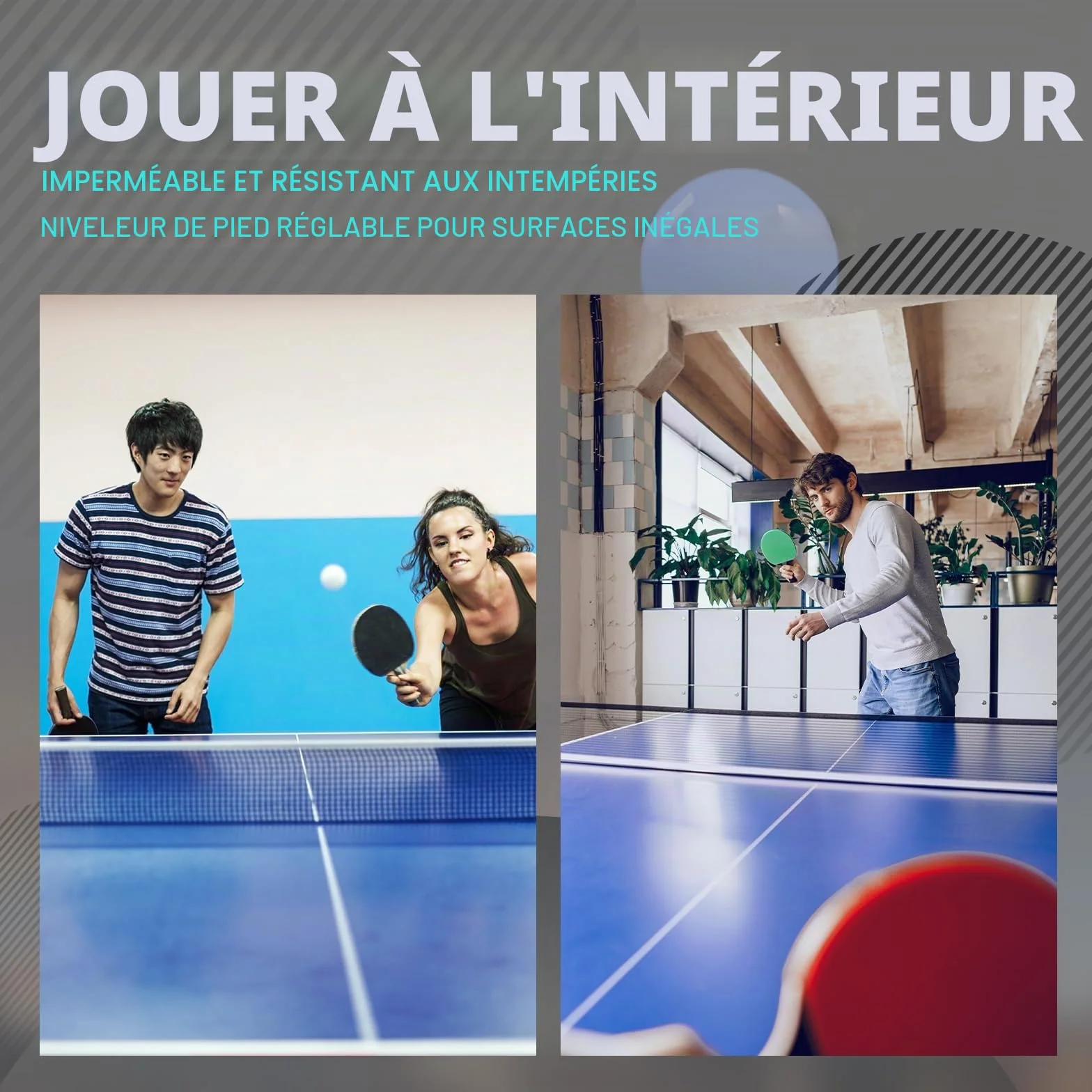 ZERRO Table de Ping Pong Pliable Intérieur, MDF 15 mm, 274x152,5x76 cm, Taille Standard Internationale avec Filet, Tables de Tennis de Table, Noir/Bleu