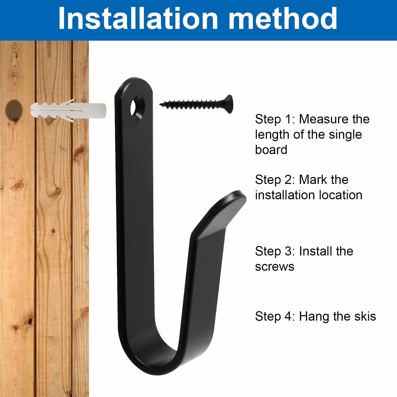 Clips de fixation murale pour snowboard – Clips de fixation murale en métal robuste pour un affichage horizontal sécurisé, support de rangement intérieur/extérieur pour planche à neige pour
