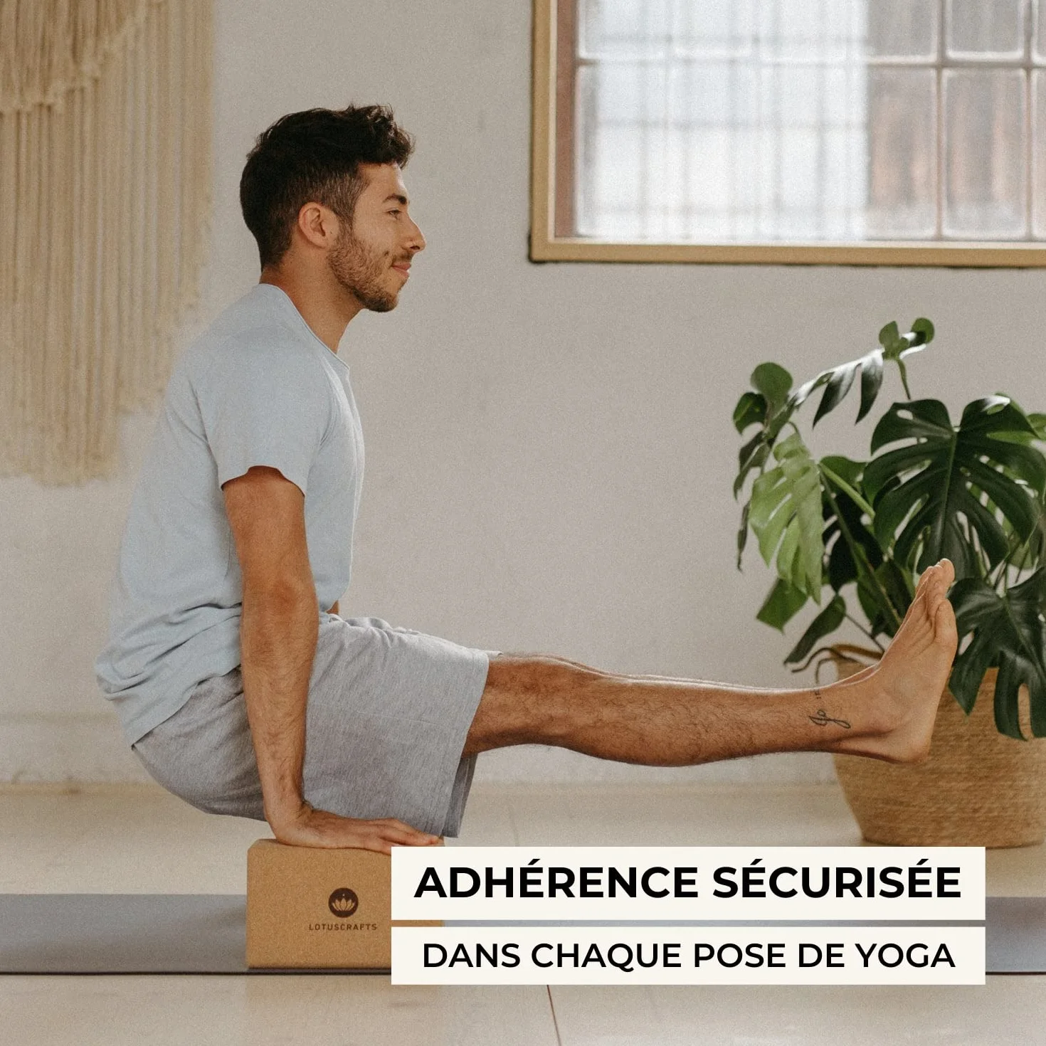 LOTUSCRAFTS Bloc de yoga en liège Supra Grip, brique de yoga pour pilates et yoga, fabriqué au Portugal