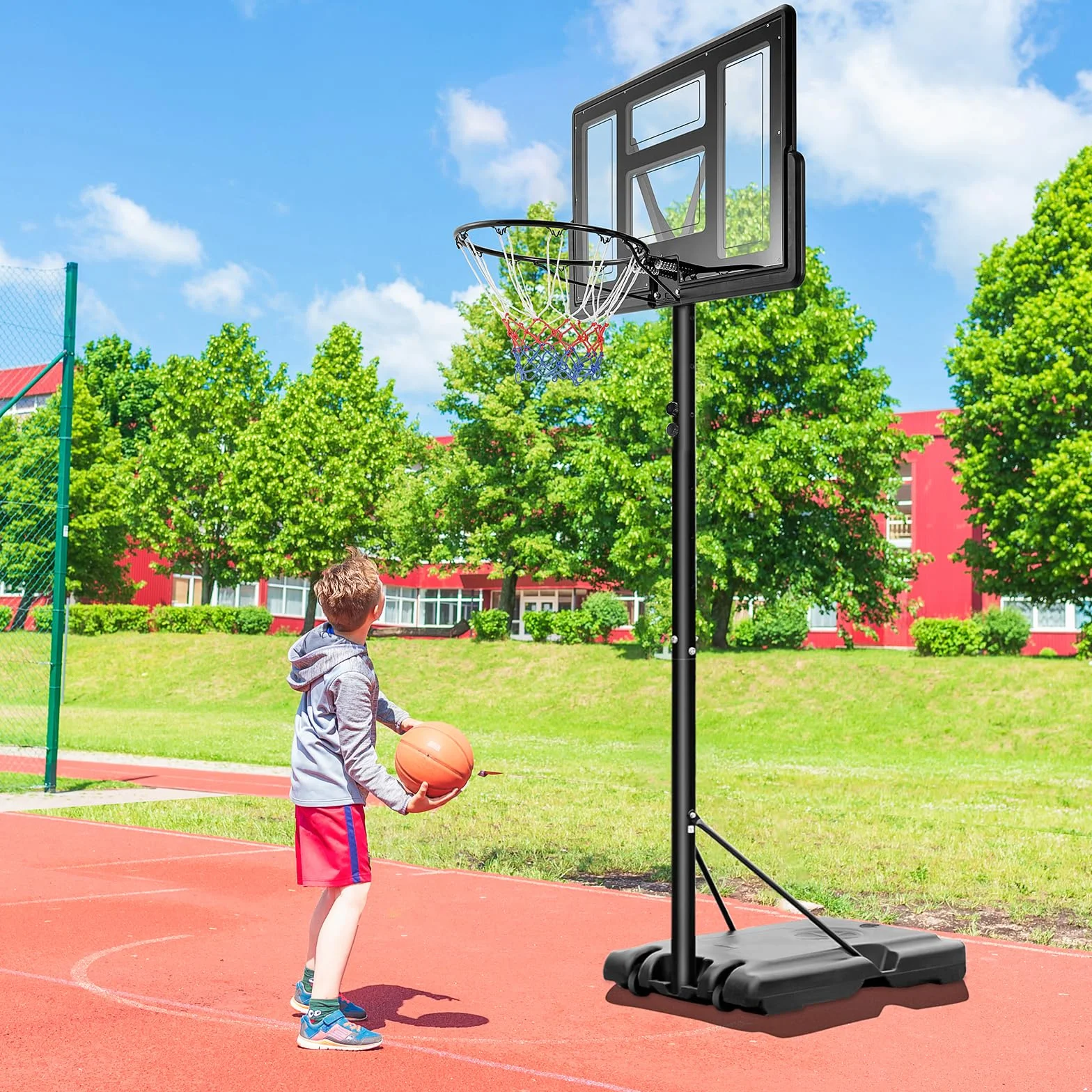 Panier de Basket-Ball Portable Hauteur Réglable 230-304 cm avec Support Extérieur Intérieur