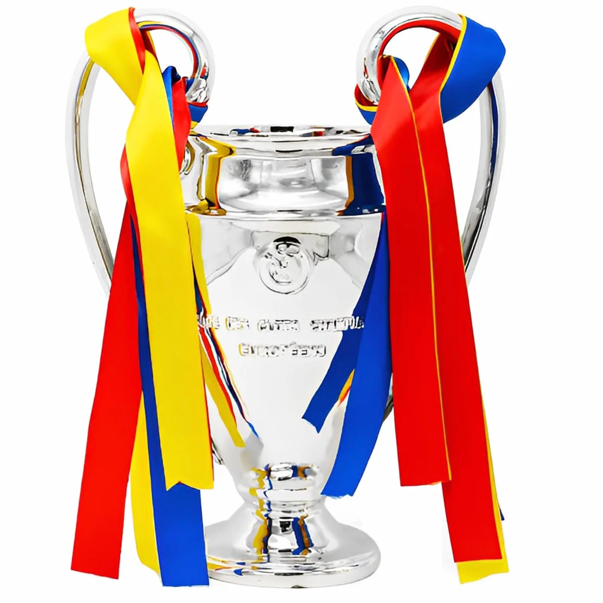 Réplique Trophée de la Ligue des Champions,Trophées des Champion d'europe De Football avec 3 éVentails De Rubans De Couleur Décorations pour La Maison Collection Ornements D'affichage,32cm