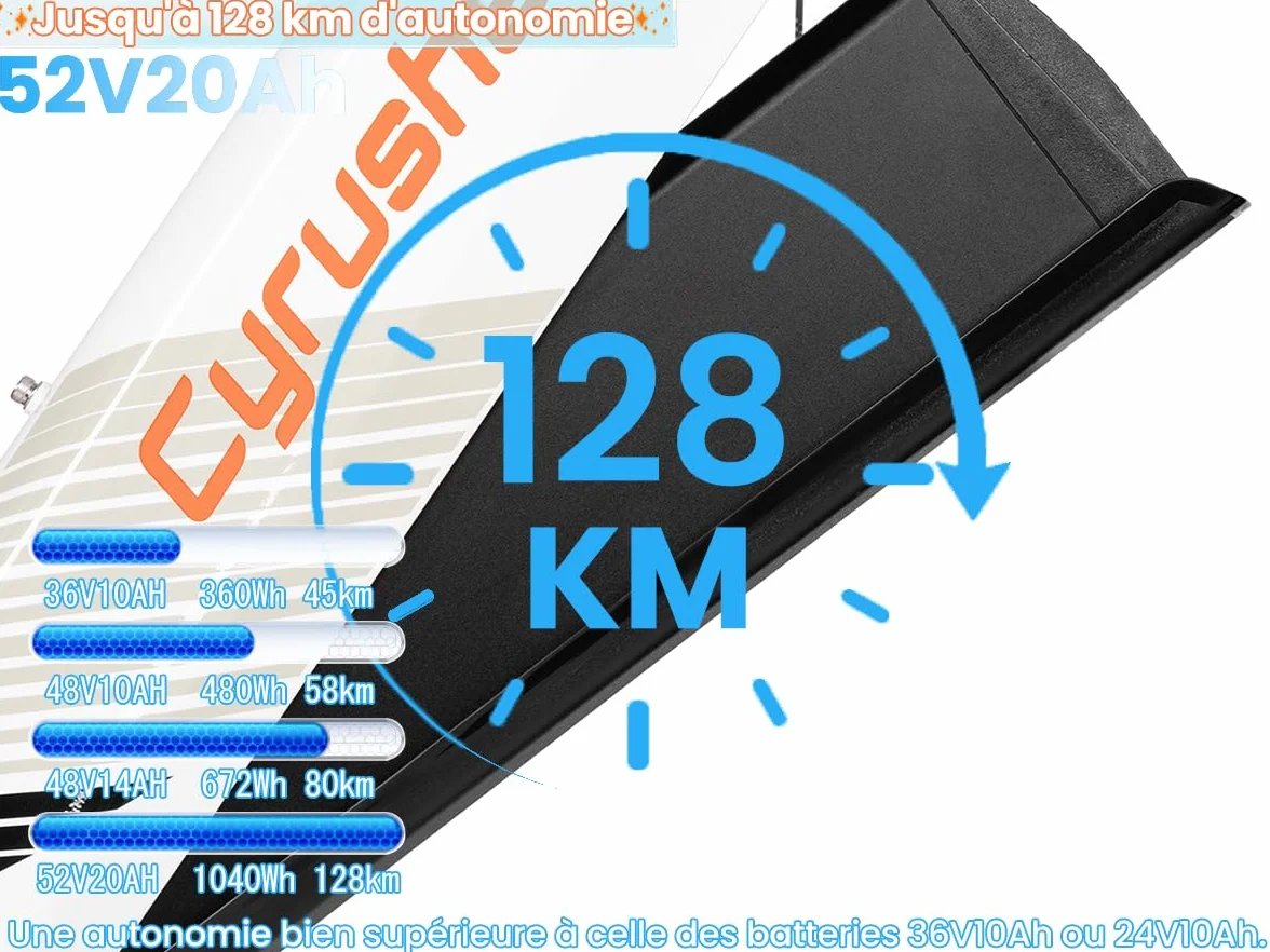 Vélo Électrique Ranger 26 Pouces 250W 52V 20Ah 1040Wh Amortisseur à Air Freins à Disque Hydrauliques