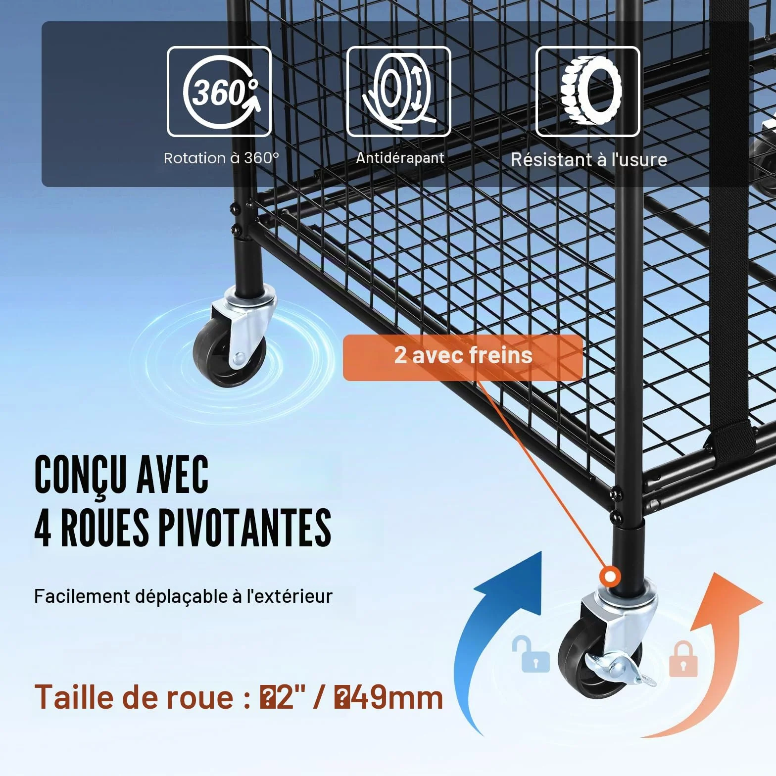 VEVOR Chariot de Rangement à Roulettes pour Ballons de Sport, Cage de Basket-Ball Verrouillable