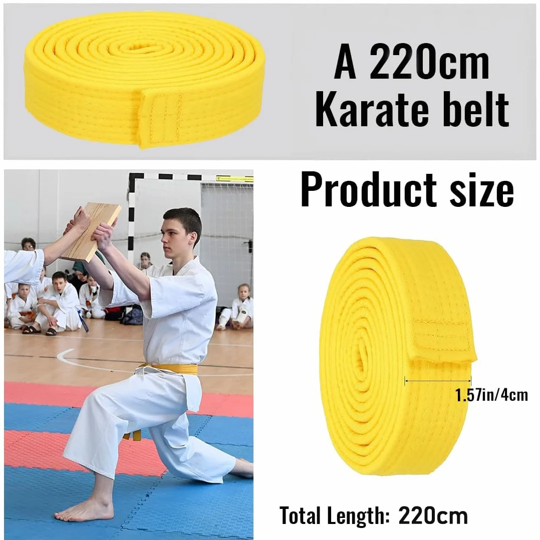 Ceinture de Taekwondo Jaune 220 cm pour Enfants Adultes, Judo Karaté Arts Martiaux