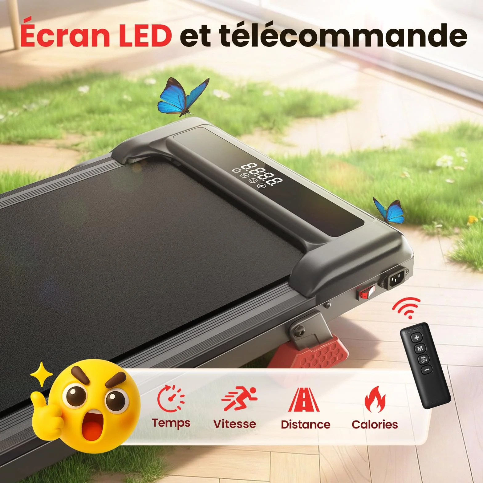 Tapis de Course 3 en 1 Pente 7% 8 km/h 2,5 CV Charge 130 kg Écran LCD