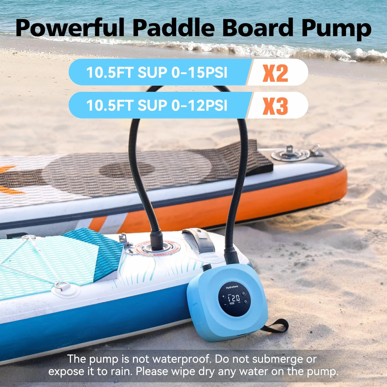 Hydrohero Pompe électrique Paddle Sup Haute Pression Rechargeable 20 PSI Double étage Arrêt Automatique