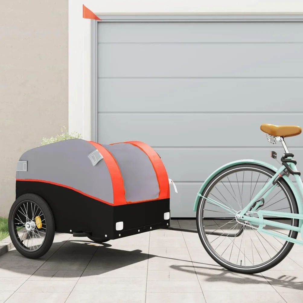 Remorque de Vélo vidaXL Chariot de Transport avec Barre d'Attelage 45 kg Noir et Orange