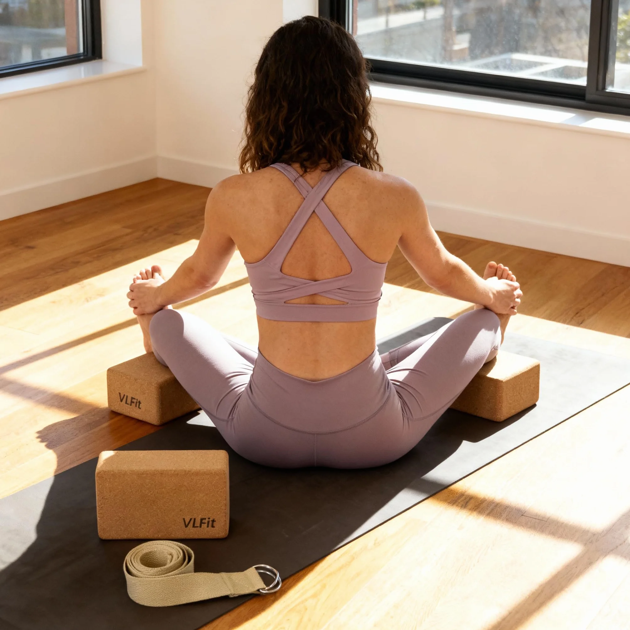 Blocs de yoga en liège lot de 2 avec sangle coton VLFit