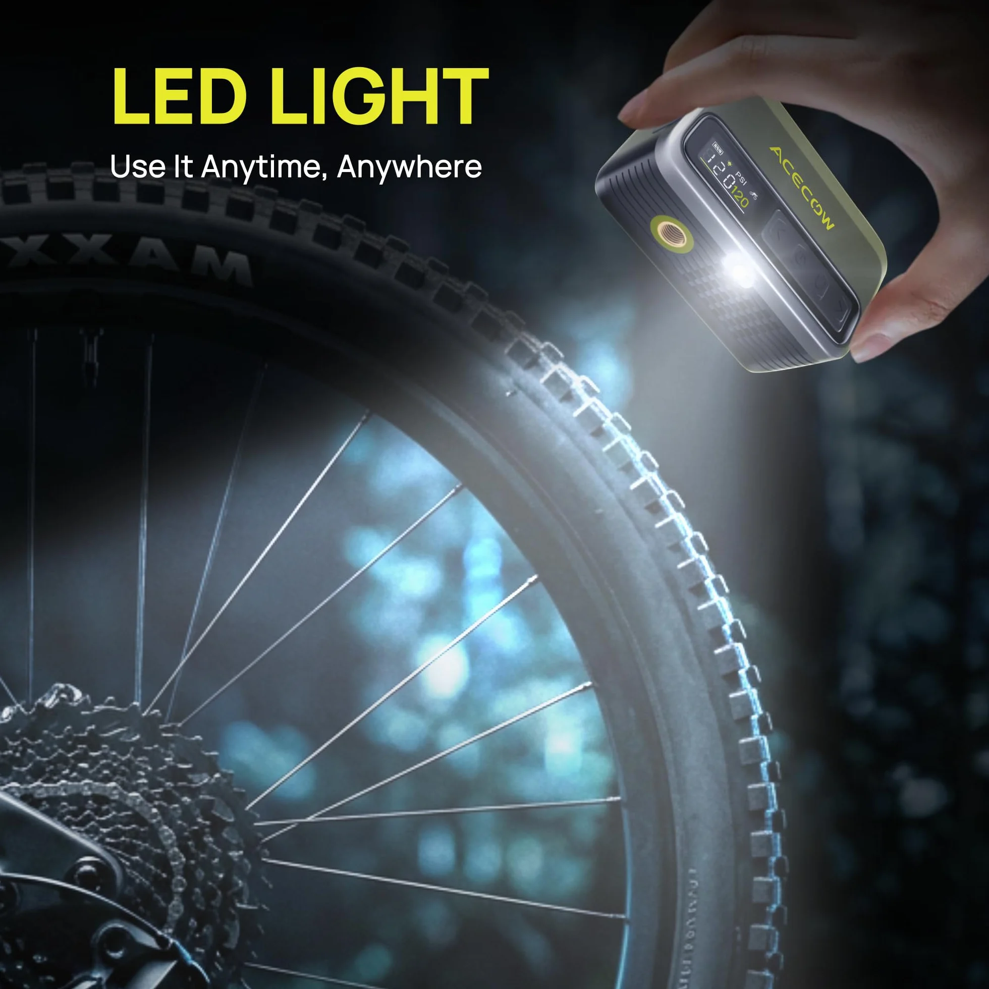 Pompe à Vélo Électrique AT5Pro Mini sans Fil 120 PSI Arrêt Auto pour Vélo de Route VTT