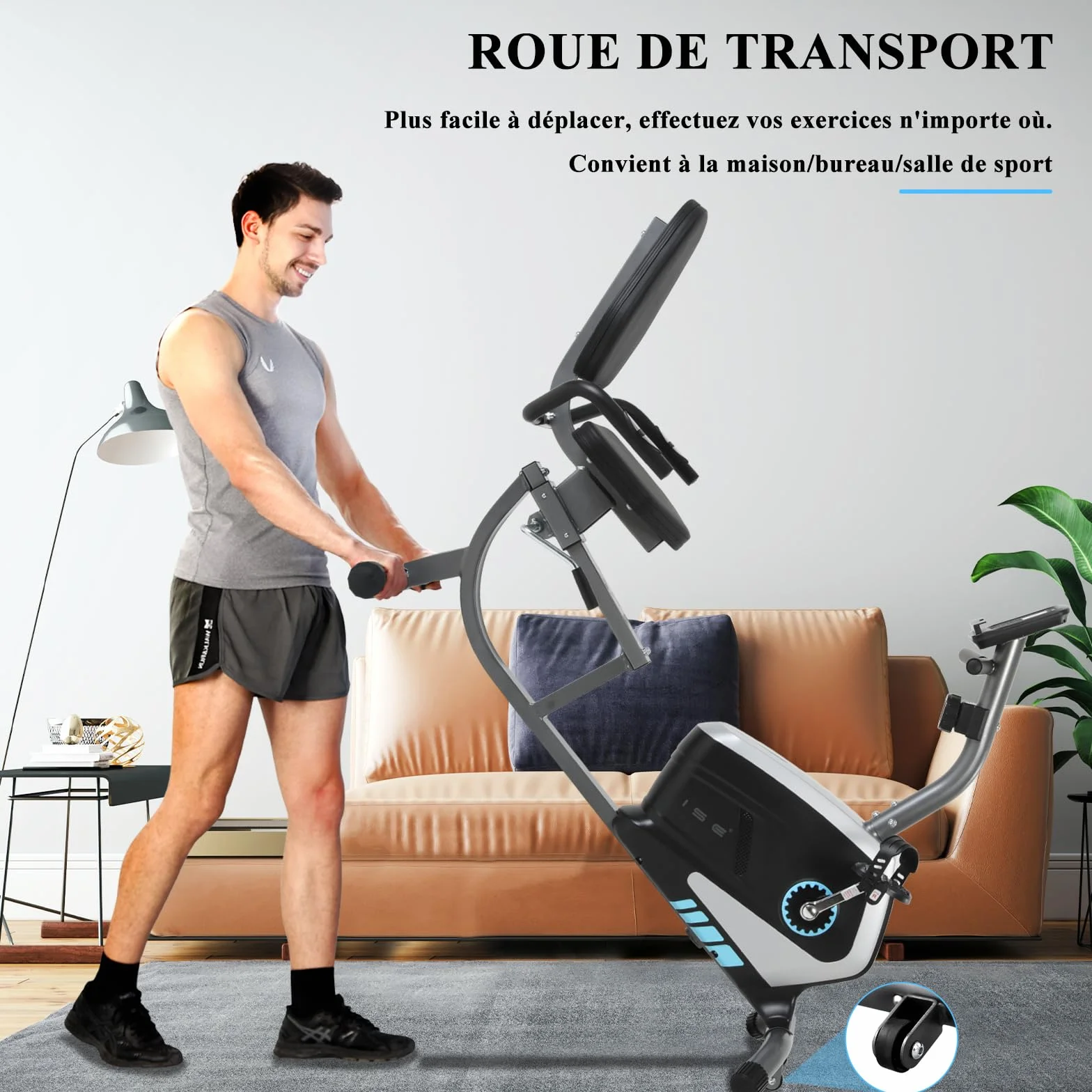 Vélo d'Appartement Semi-Allongé Magnétique 8 Niveaux Résistance, ISE Roue Transport, Écran LCD